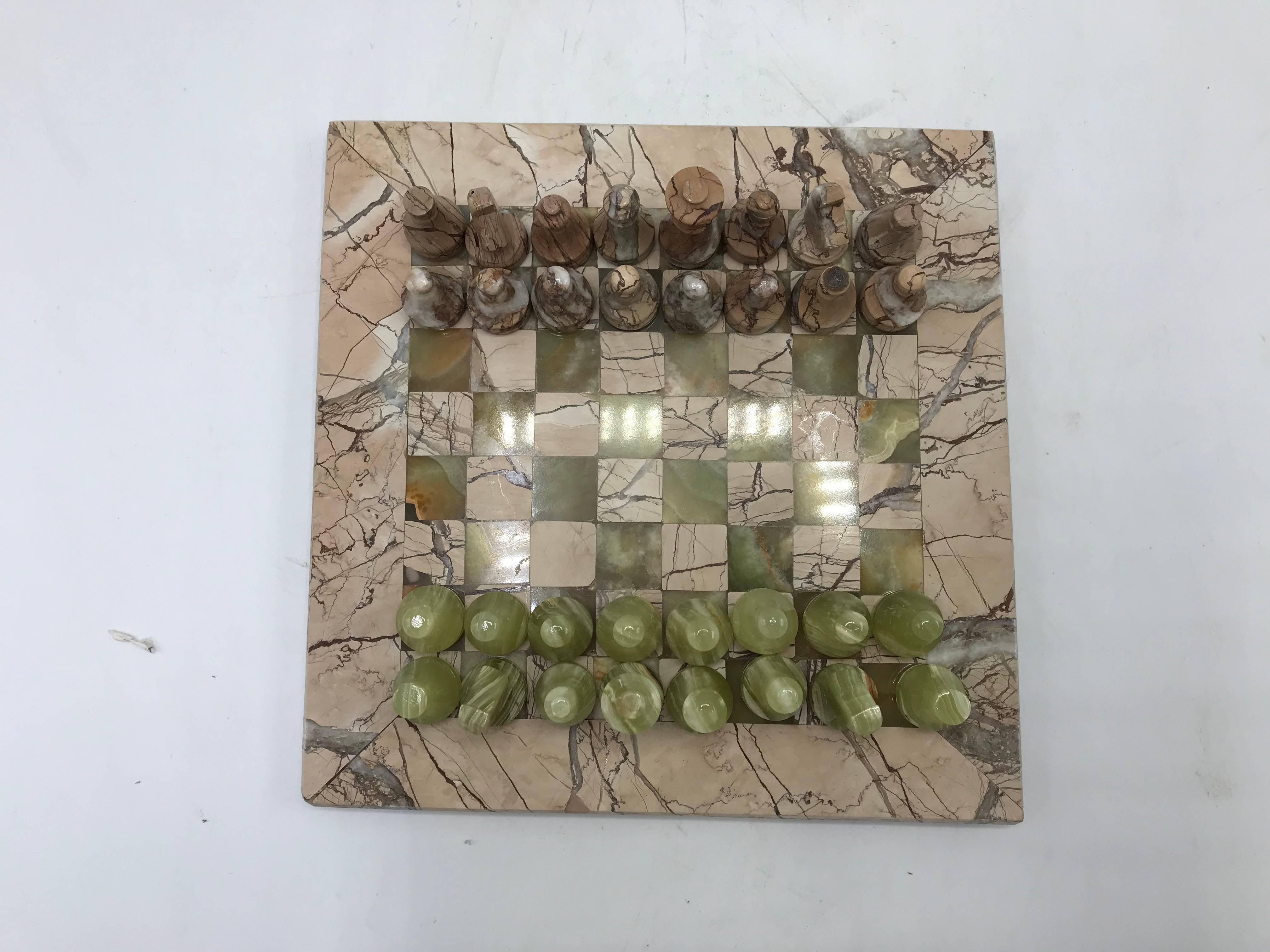 1970s Italian Marble and Onyx Chess Board Set In Good Condition In Richmond, VA