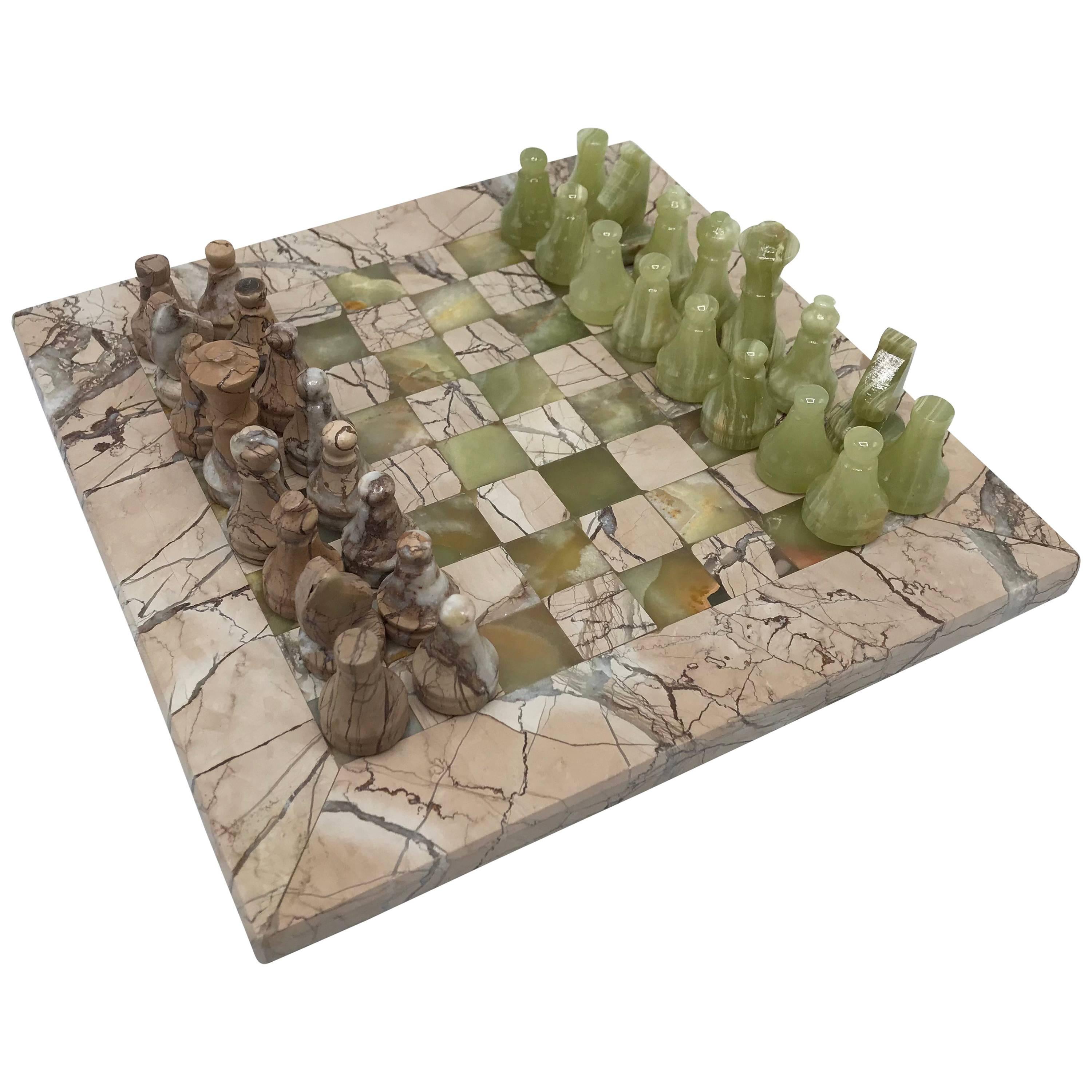 1970s Italian Marble and Onyx Chess Board Set