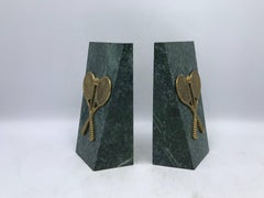 1970s Italian Marble Bookends with Brass Tennis Racket Motif, Pair
