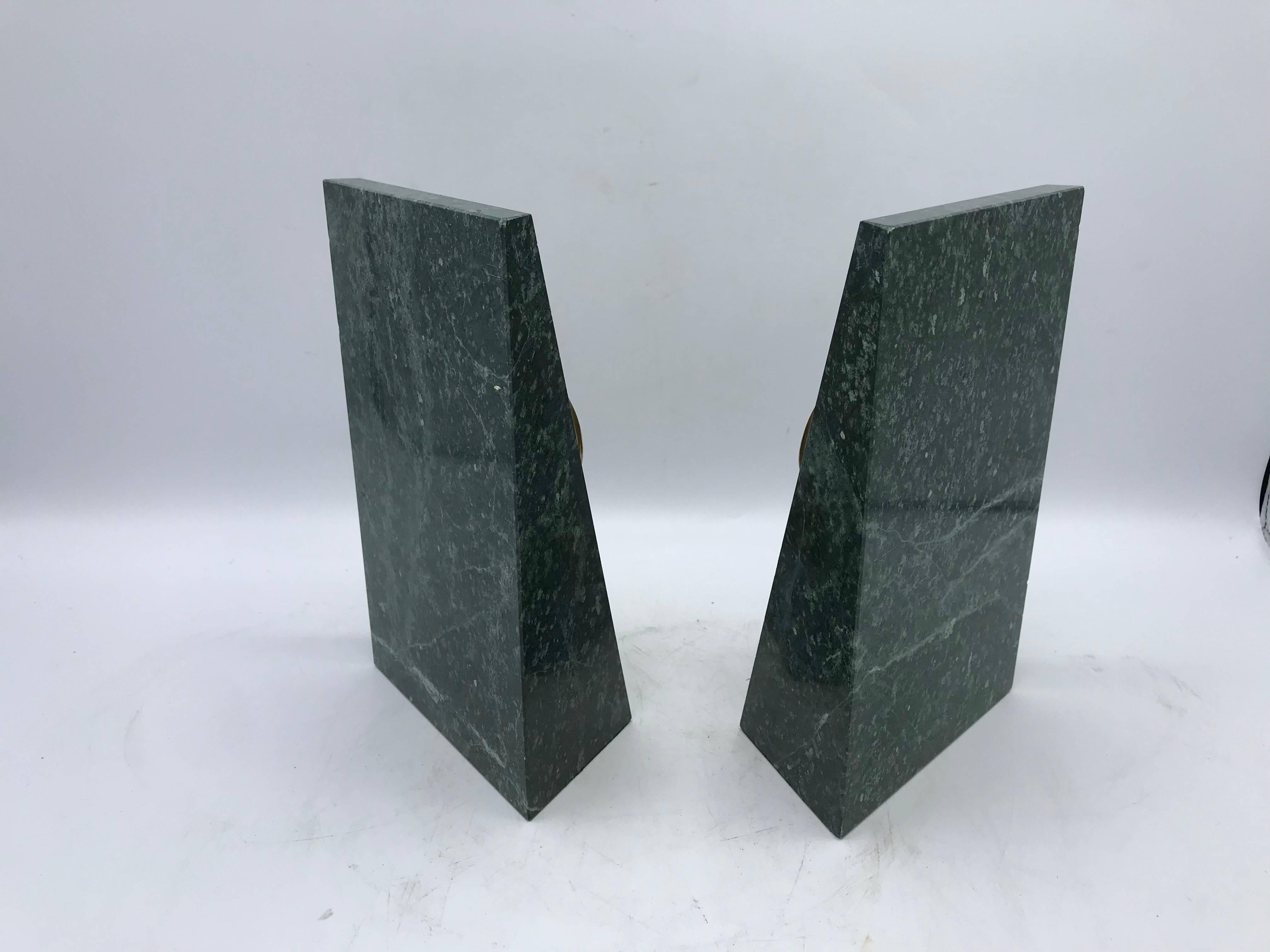 Modern 1970s Italian Marble Bookends with Brass Tennis Racket Motif, Pair For Sale