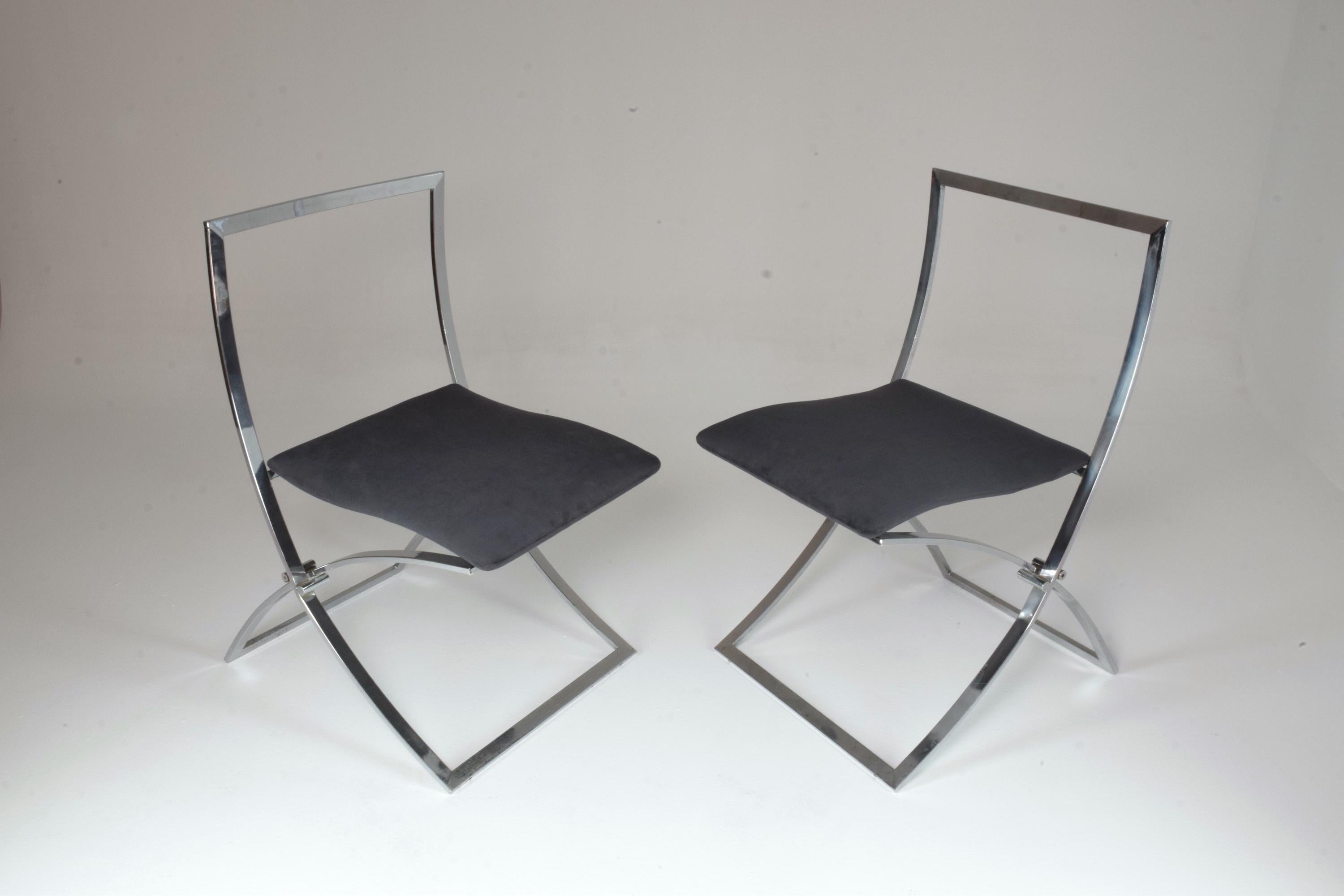 Mid-Century Modern 1970's Italian Marcello Cuneo Chrome Foldable Chairs