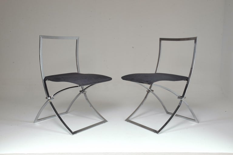 Polished 1970's Italian Marcello Cuneo Chrome Foldable Chairs