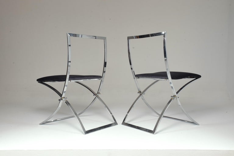 1970's Italian Marcello Cuneo Chrome Foldable Chairs In Good Condition In Paris, FR