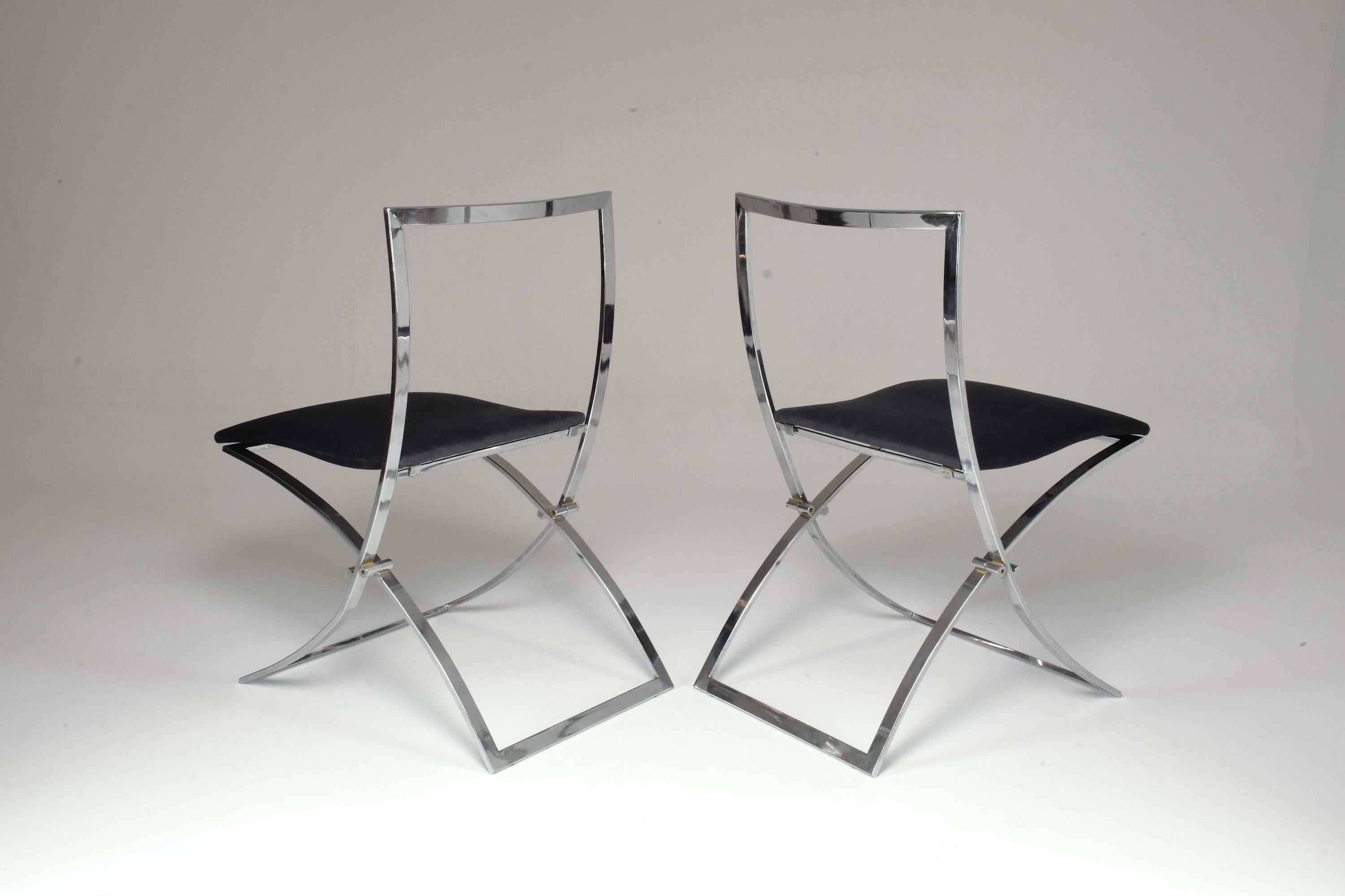 Late 20th Century 1970's Italian Marcello Cuneo Chrome Foldable Chairs