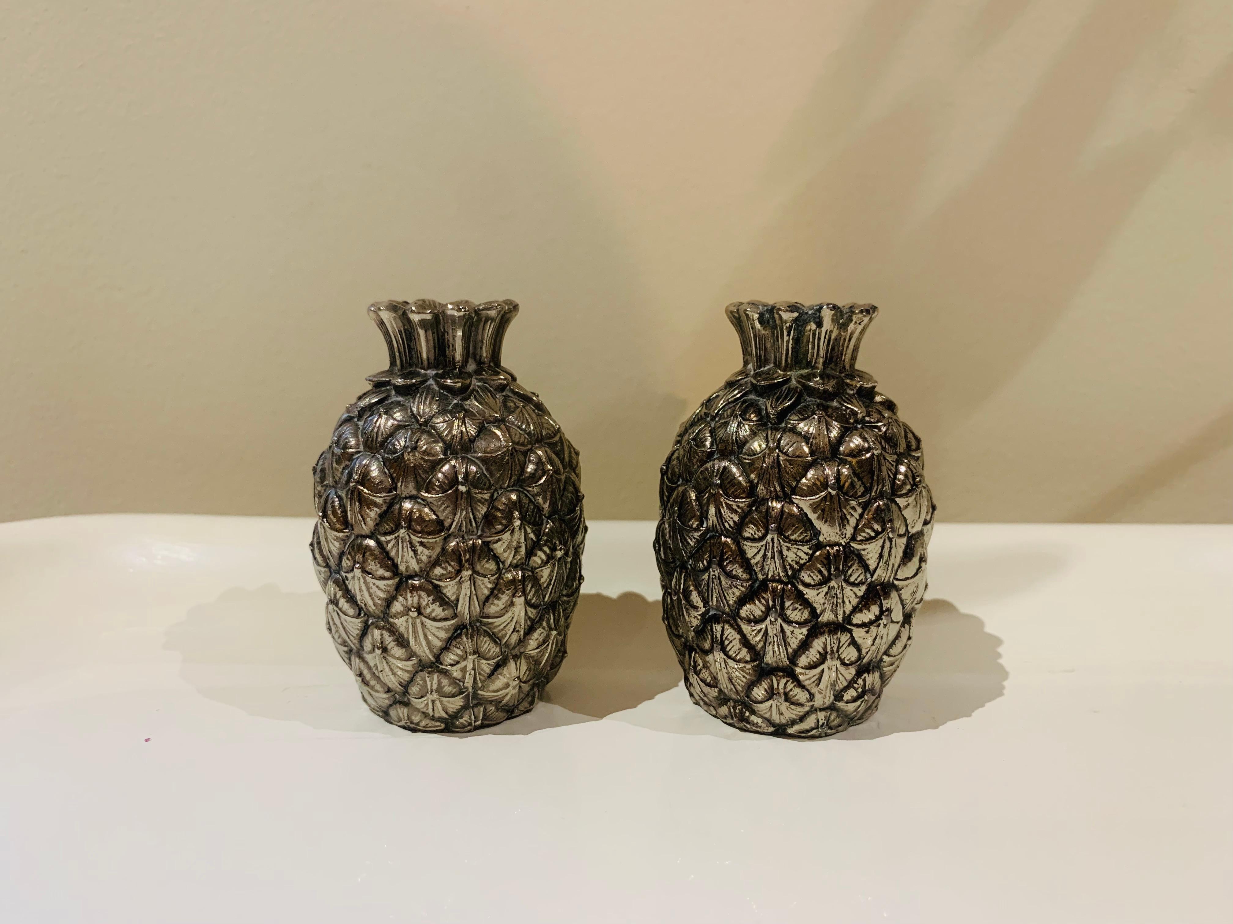 1970s Italian Mauro Manetti Firenze Silver-Plate Pineapple Salt & Pepper Shakers In Good Condition For Sale In London, GB