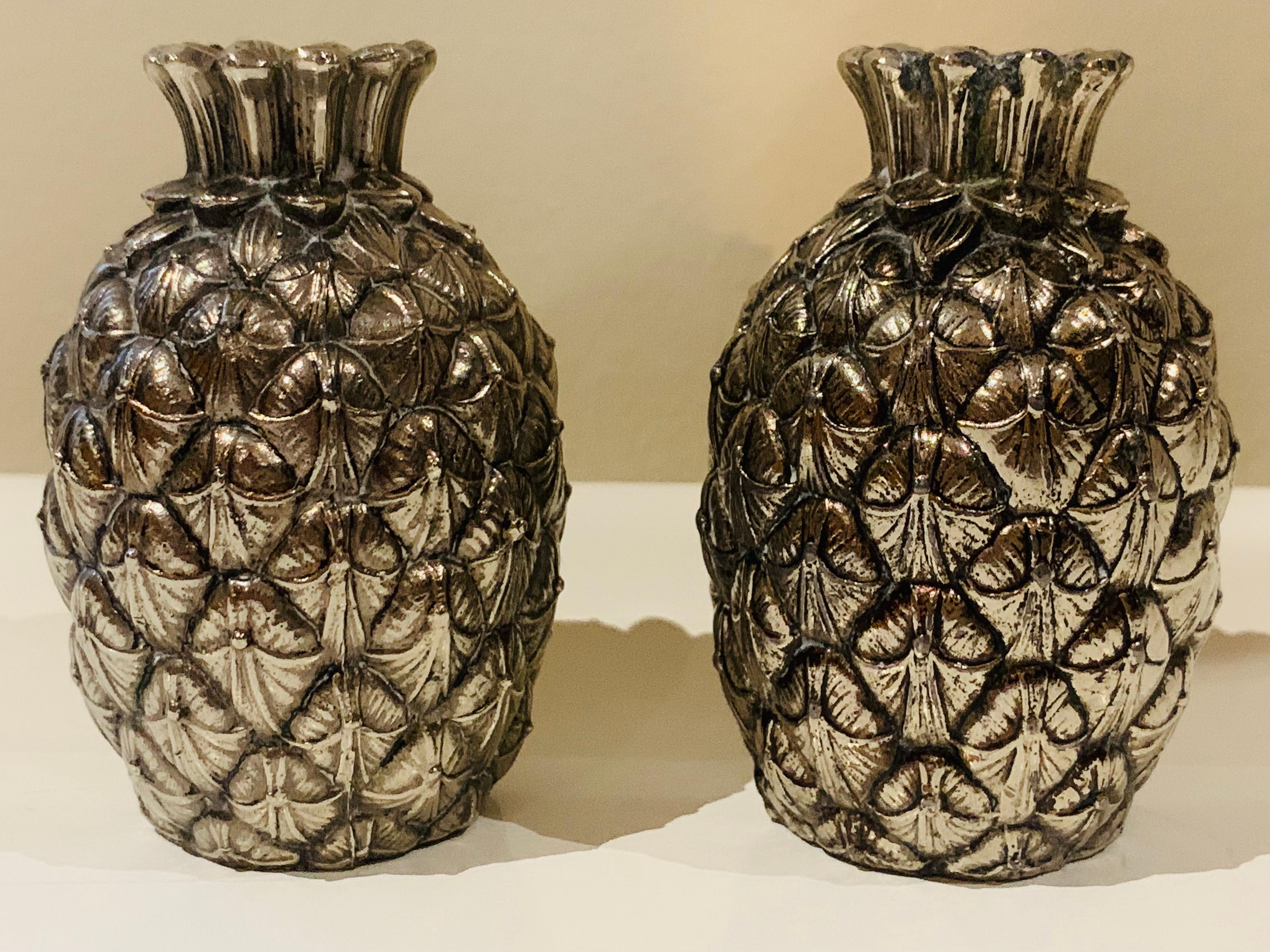 1970s Italian Mauro Manetti Firenze Silver-Plate Pineapple Salt & Pepper Shakers In Good Condition In London, England