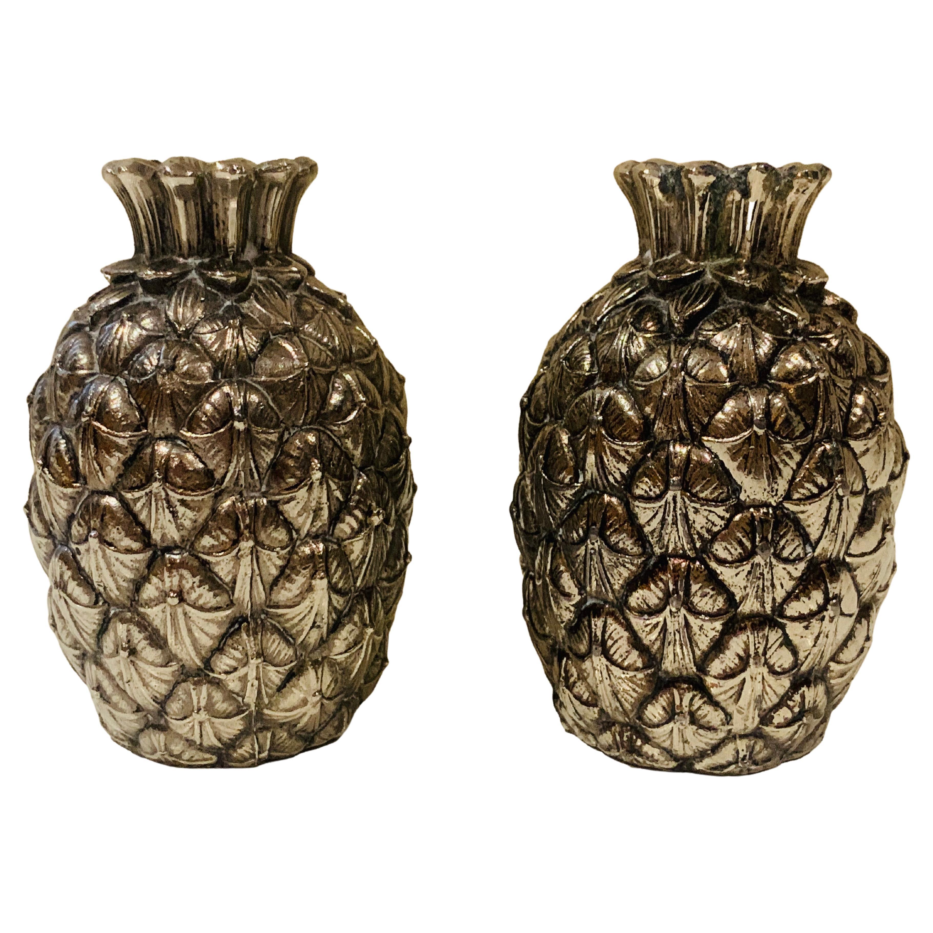 Salire et poivrire italienne Mauro Manetti Firenze en mtal argent en forme d'ananas des annes 1970