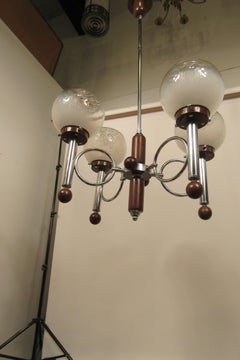 1970s Italian Mazzega Glass Chrome Chandelier