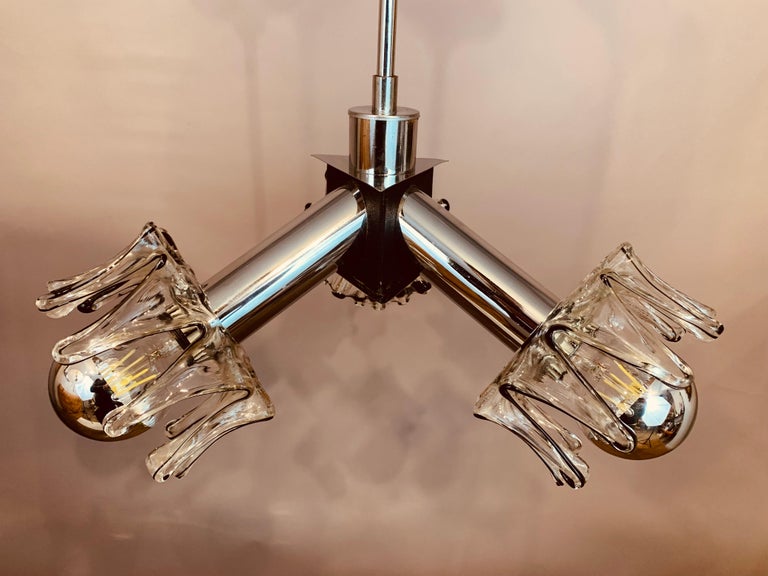 1970s Italian Mazzega Murano Space Age Spiked Glass & Chrome Ceiling Light For Sale 6