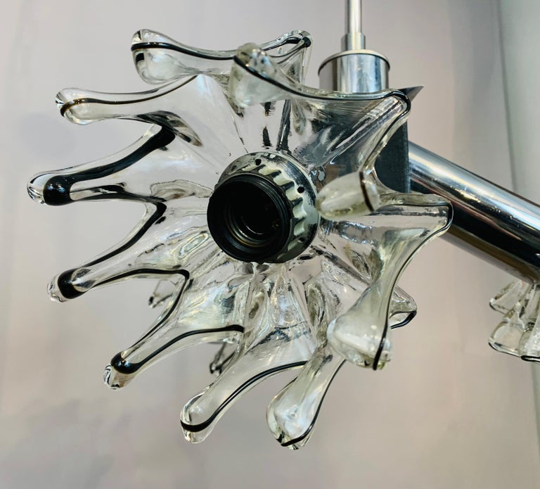 1970s Italian Mazzega Murano Space Age Spiked Glass & Chrome Ceiling Light For Sale 8