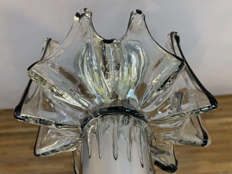 1970s Italian Mazzega Murano Space Age Spiked Glass & Chrome Ceiling Light For Sale 9