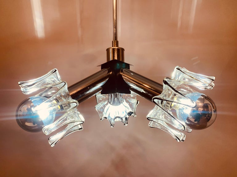 1970s Italian Mazzega Murano Space Age Spiked Glass & Chrome Ceiling Light In Good Condition For Sale In London, GB