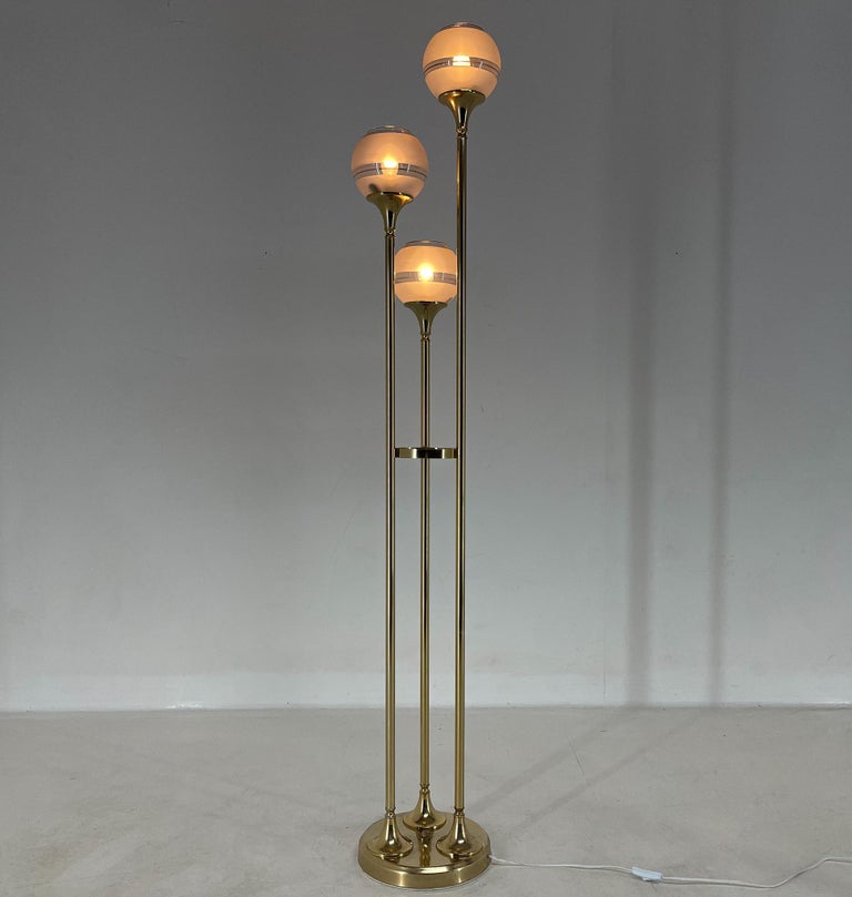 1970's Italian Metal and Glass Floor Lamp For Sale at 1stDibs