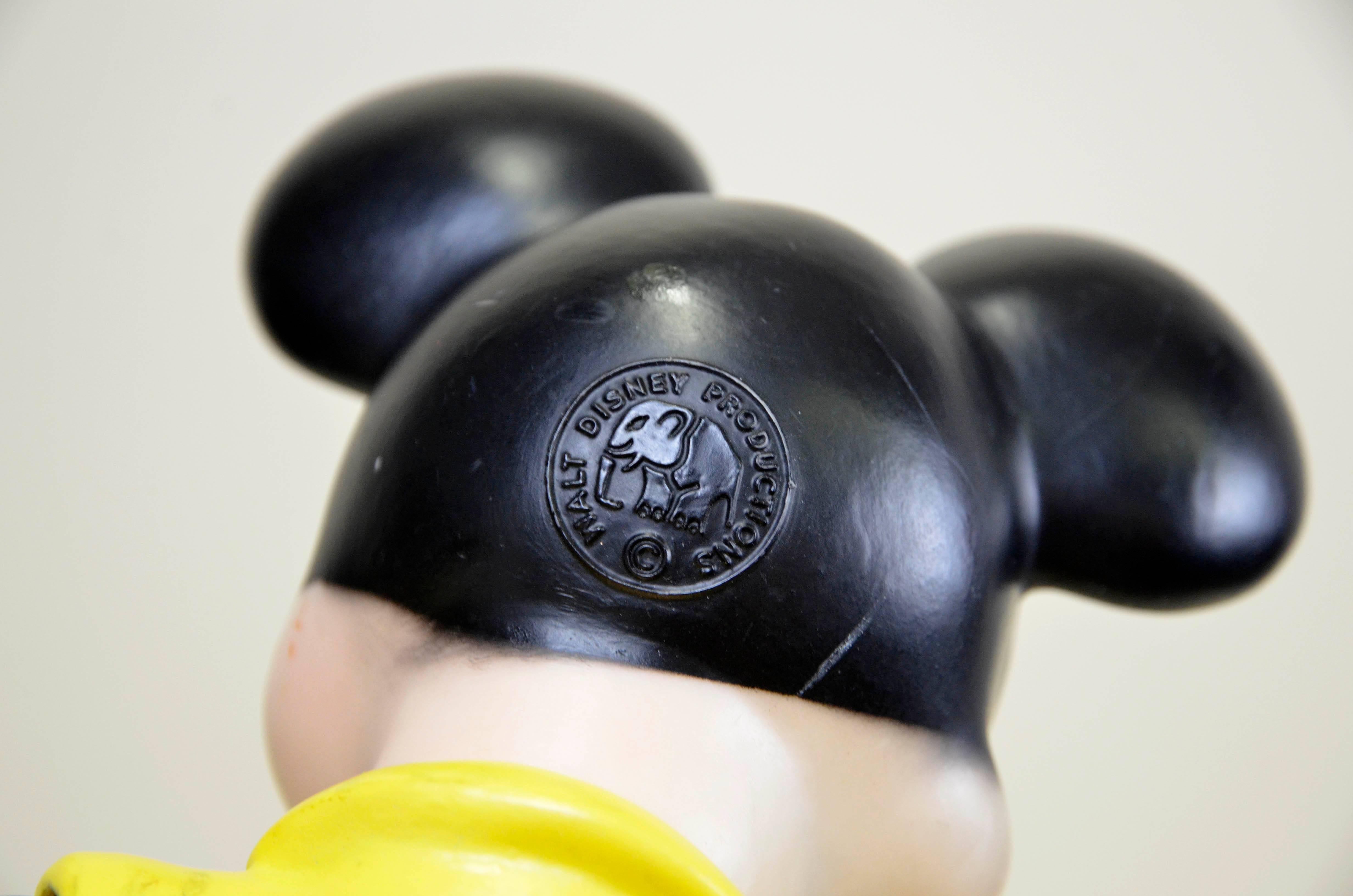 Mid-Century Modern 1970s Italian Mickey Mouse Rubber Toy with Movable Arms and Tail for Disney