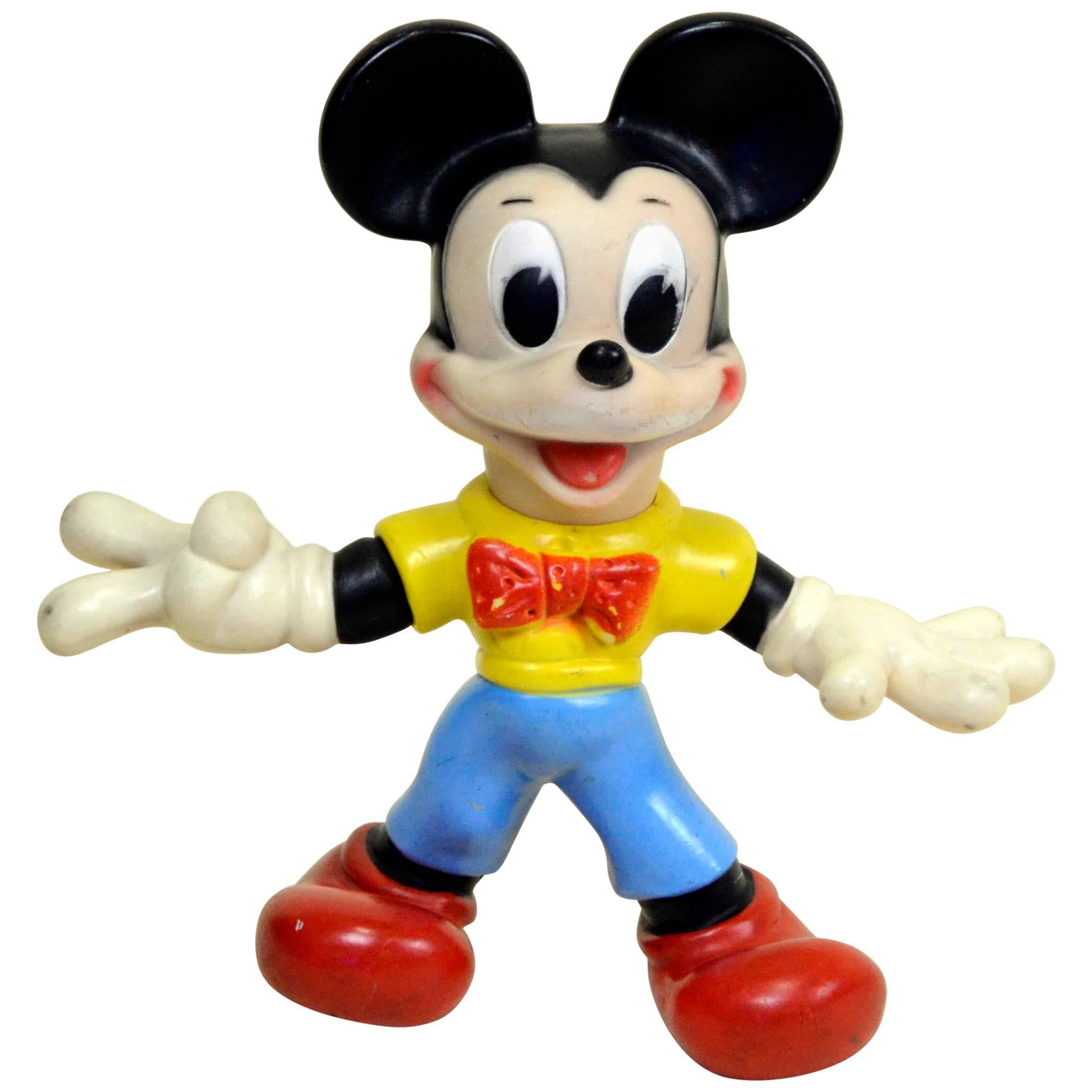 1970s Italian Mickey Mouse Rubber Toy with Movable Arms and Tail for Disney