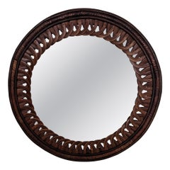 1970s Italian Mid-Century Designer Round Wood Wall Mirror