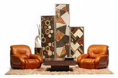 1970s Italian Mid Century Modern Plush Carmel Leather Club Chairs