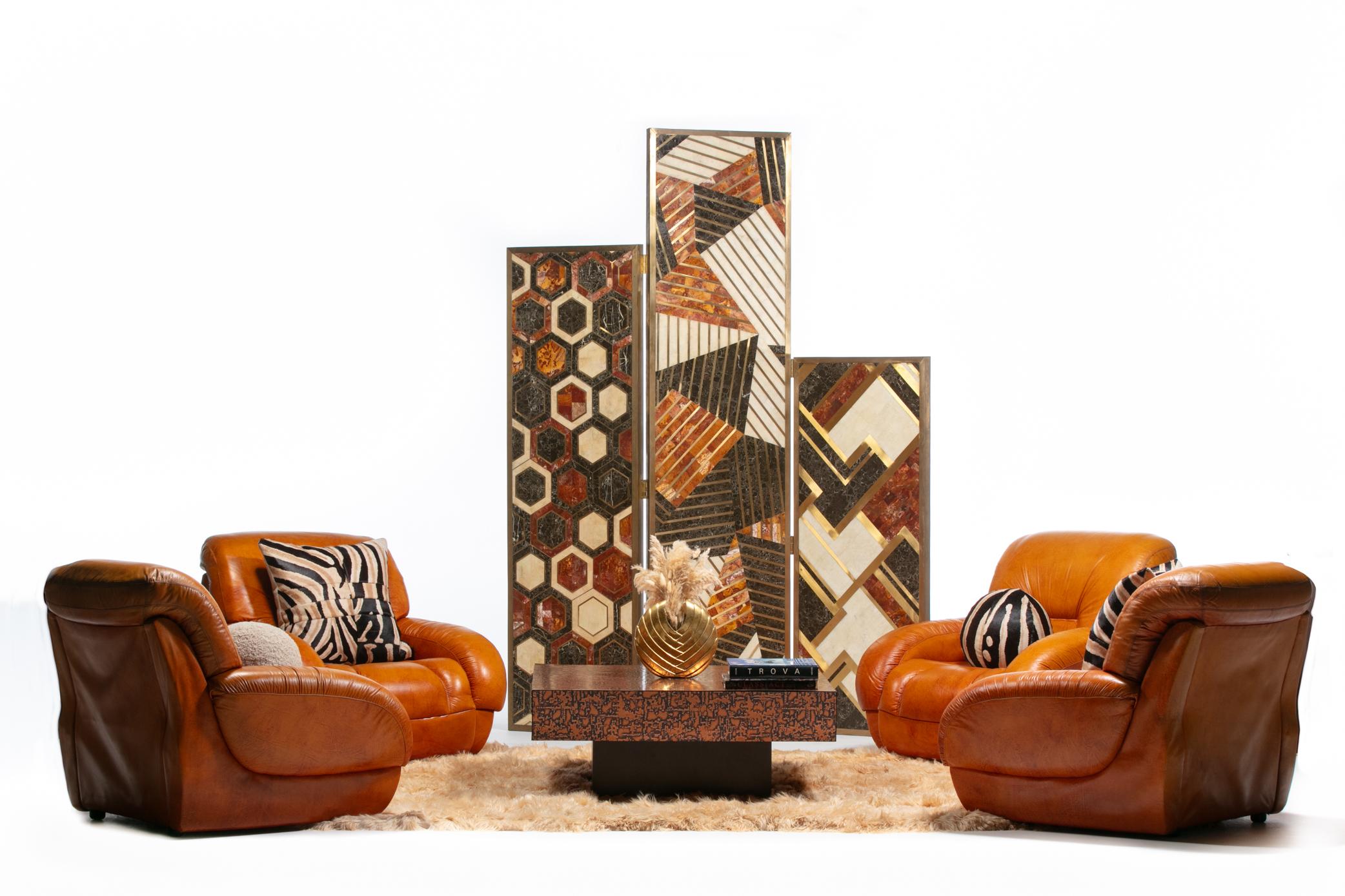 Mid-Century Modern 1970s Italian Mid Century Modern Plush Carmel Leather Club Chairs For Sale