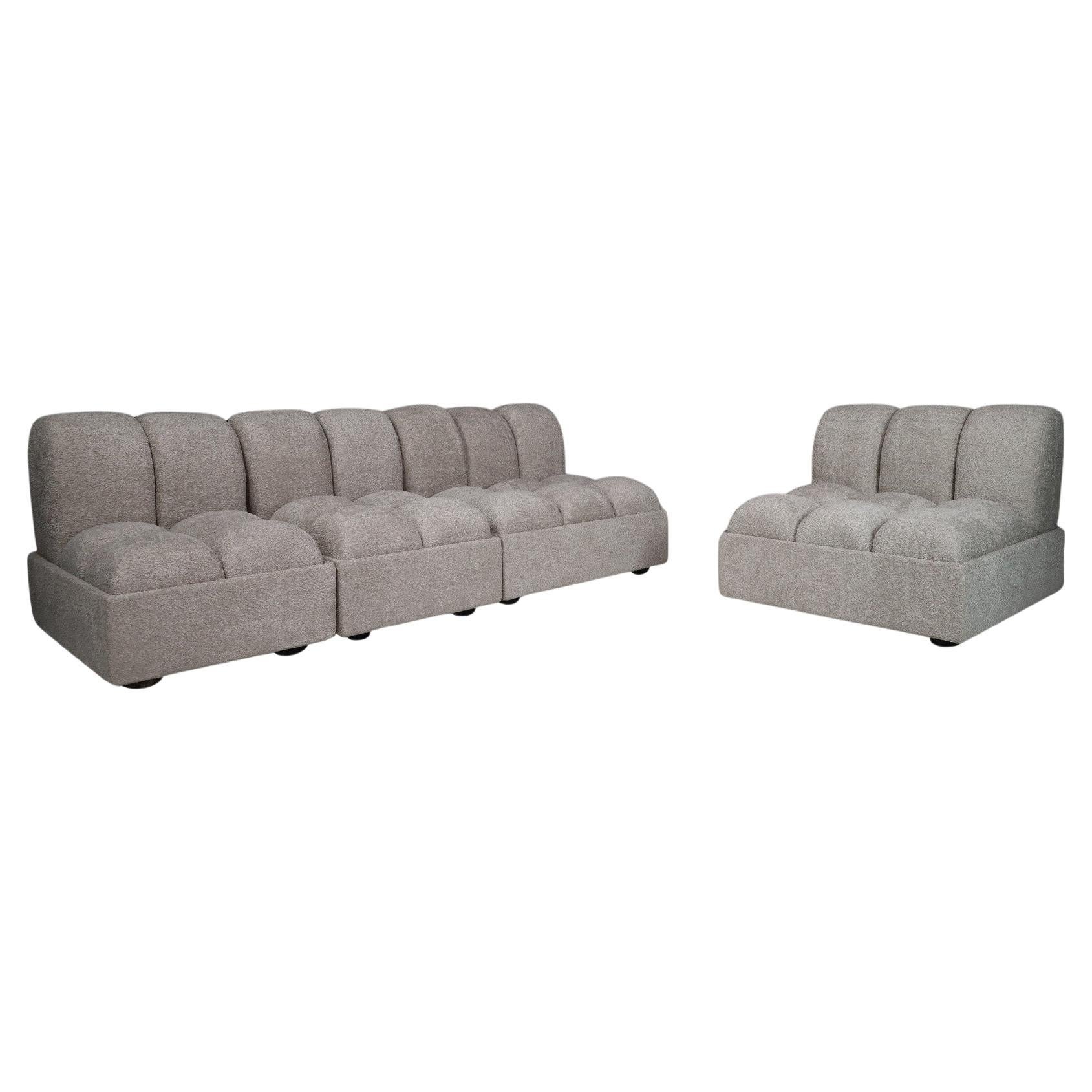 1970s Italian Mid-Century Modular Sofa Set in New Bouclé, Set of 4 Seats For Sale