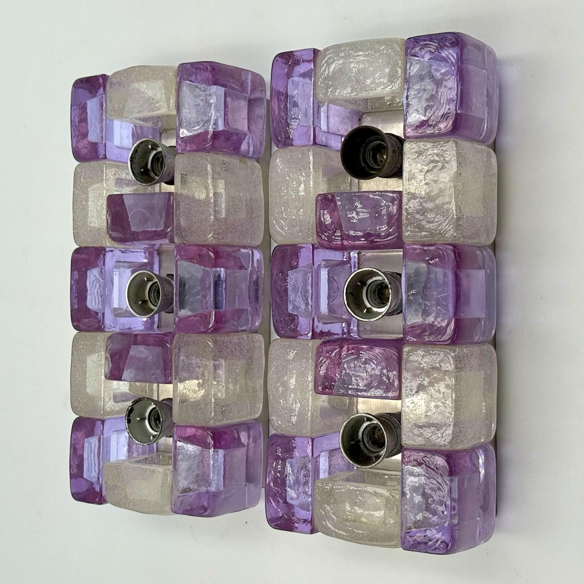 Apliques de Cristal Pulegoso Violeta Italianos de Mitad de Siglo de 1970 by Poliarte Metal en venta
