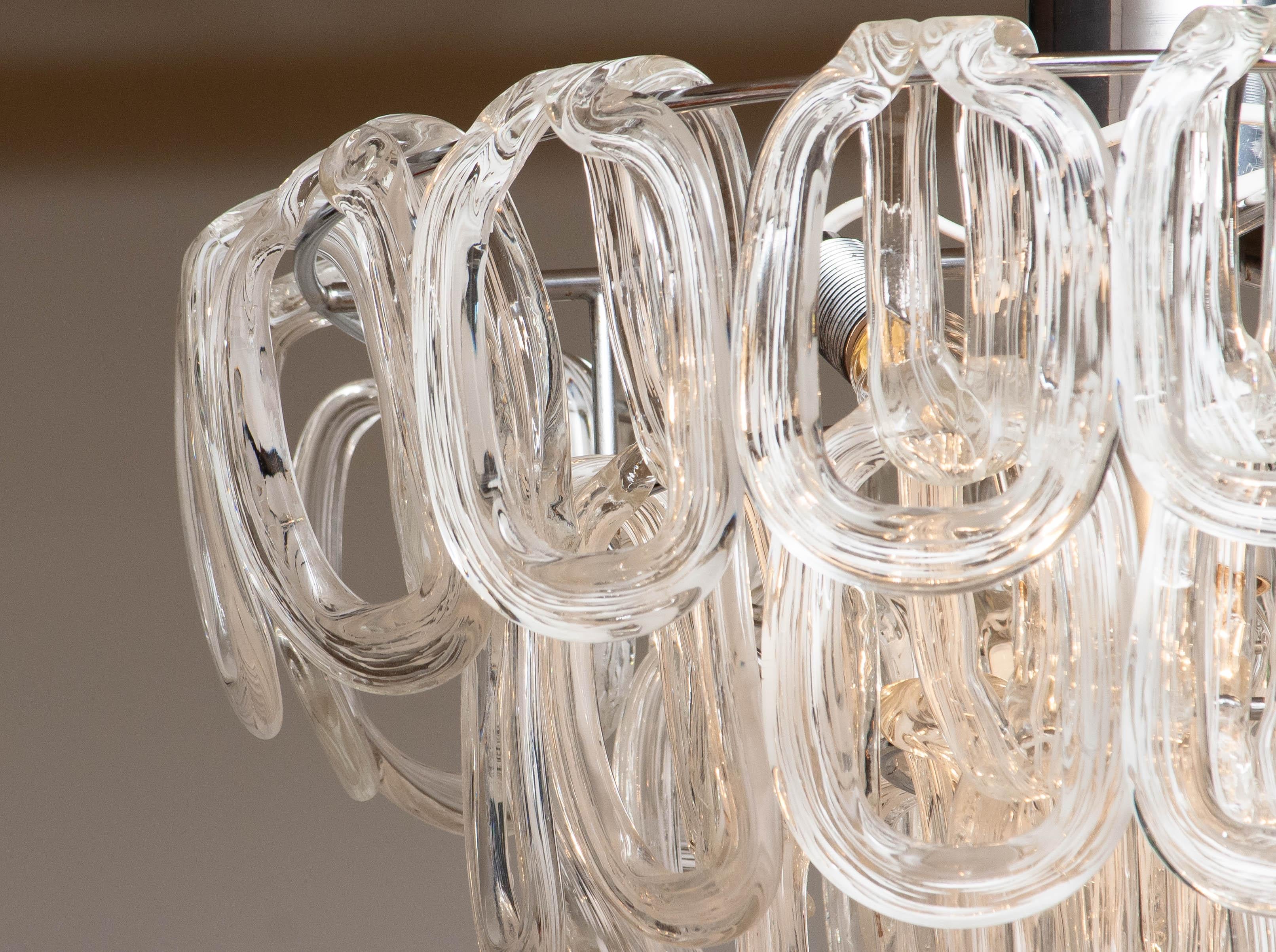 1970s Italian Moderen Giogali Glass Chandelier by Angelo Mangiarotti for Vistosi In Good Condition In Silvolde, Gelderland