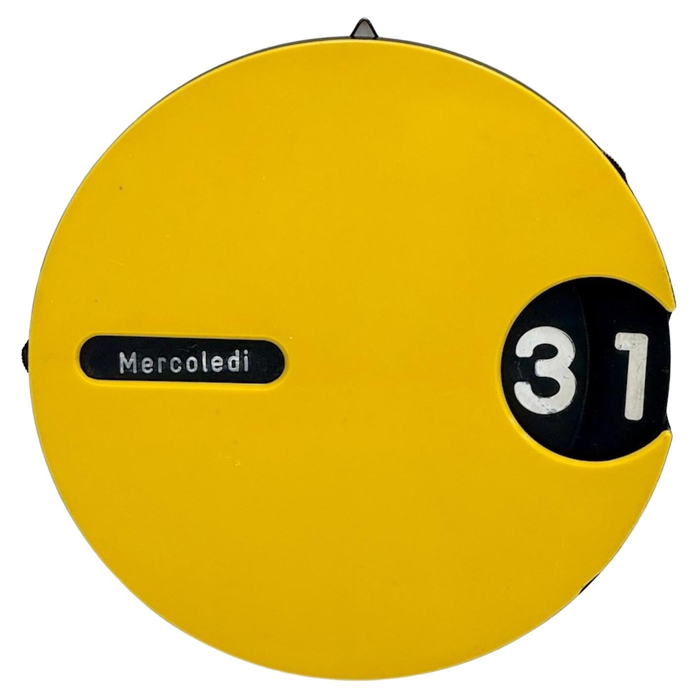 1970s Italian Modern Perpetual Wall Calendar Yellow Plastic
