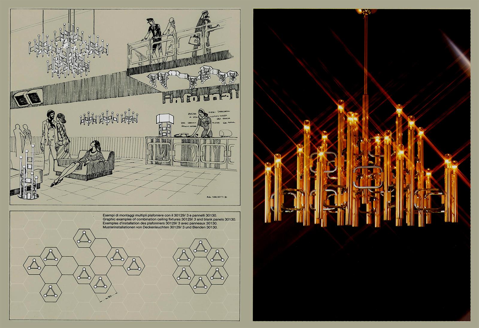 1960er Jahre Italienisch Modernist Messing Chrom Deckenleuchte Profili Industria Lampadari  im Angebot 3