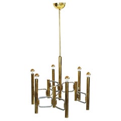 1960s Italian Modernist Brass Chrome Ceiling Lamp Profili Industria Lampadari 