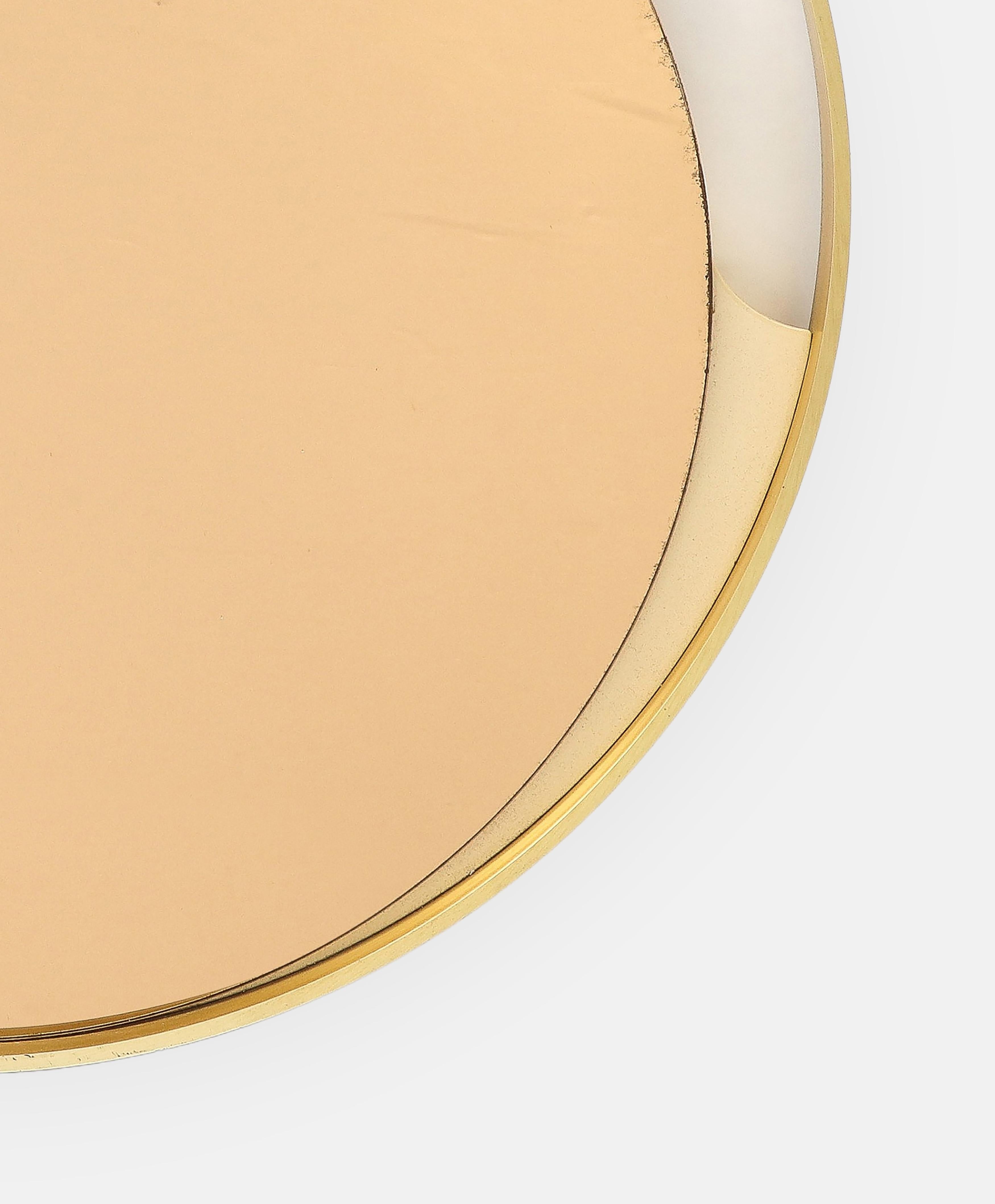 1970s Italian Modernist Brass and Rose Gold Round Mirror For Sale 5