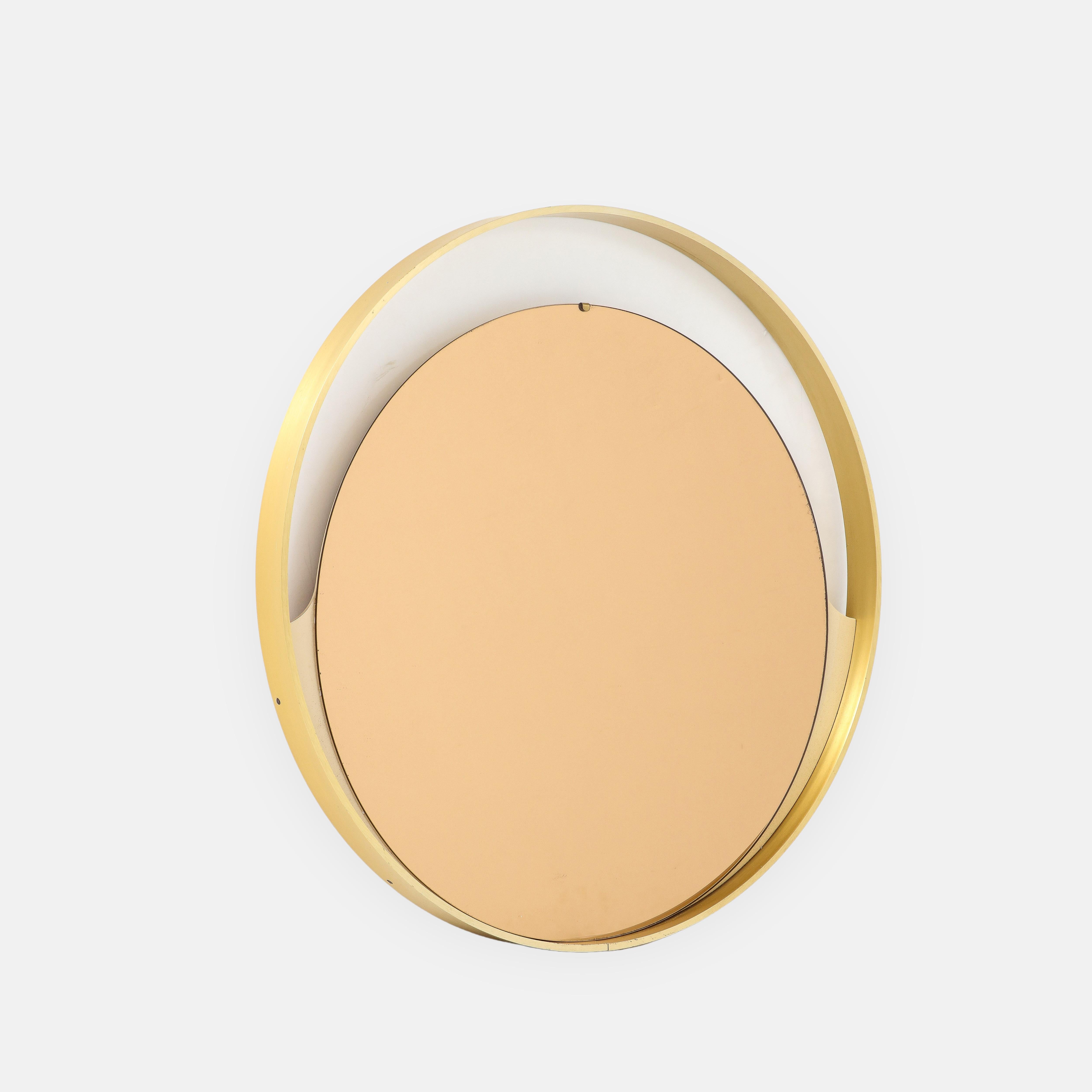 Mid-Century Modern 1970s Italian Modernist Brass and Rose Gold Round Mirror For Sale