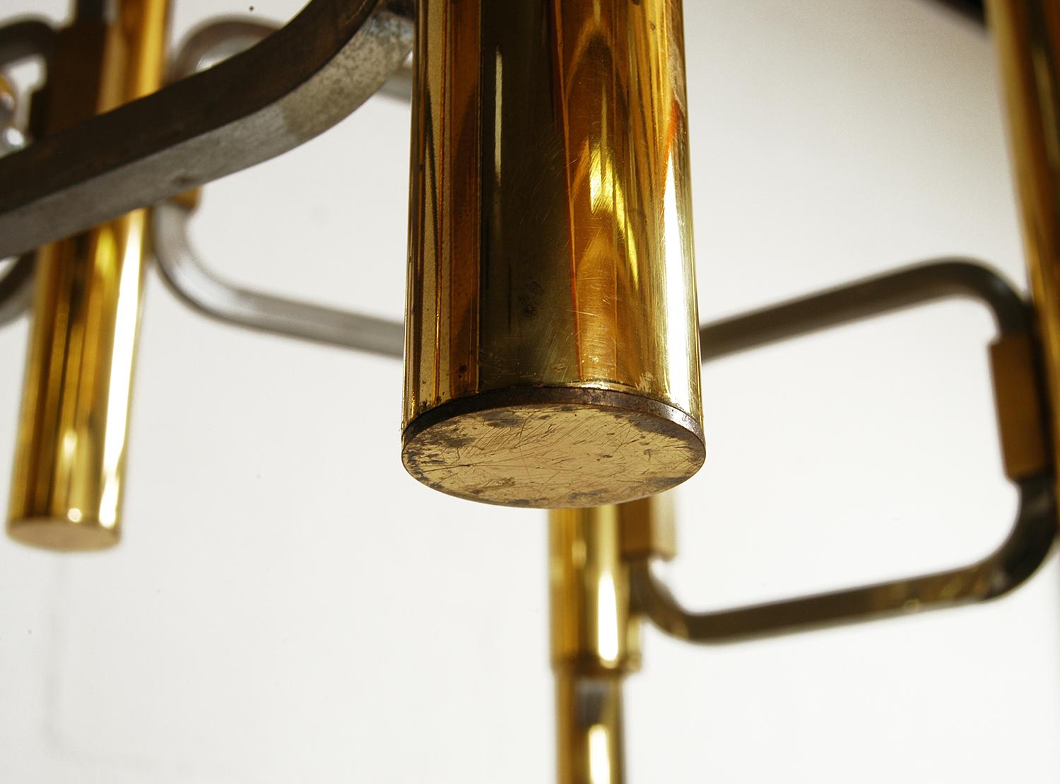 1960s Italian Modernist Brass Chrome Ceiling Lamp Profili Industria Lampadari  For Sale 7