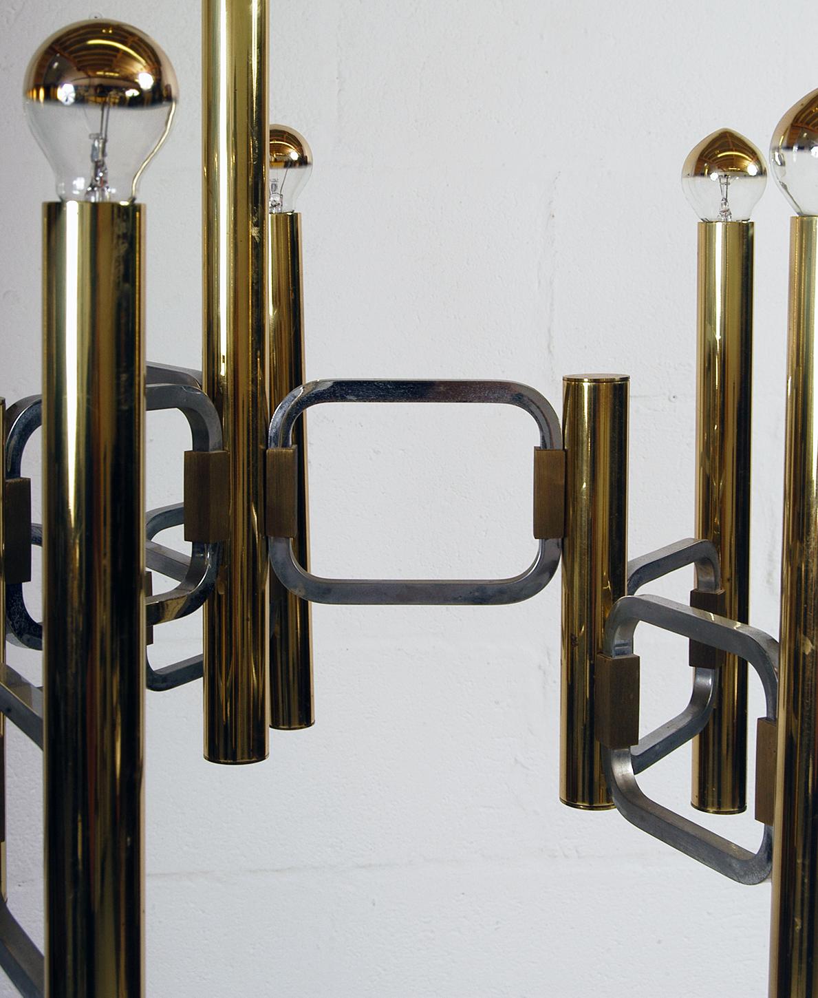 1960s Italian Modernist Brass Chrome Ceiling Lamp Profili Industria Lampadari  For Sale 9
