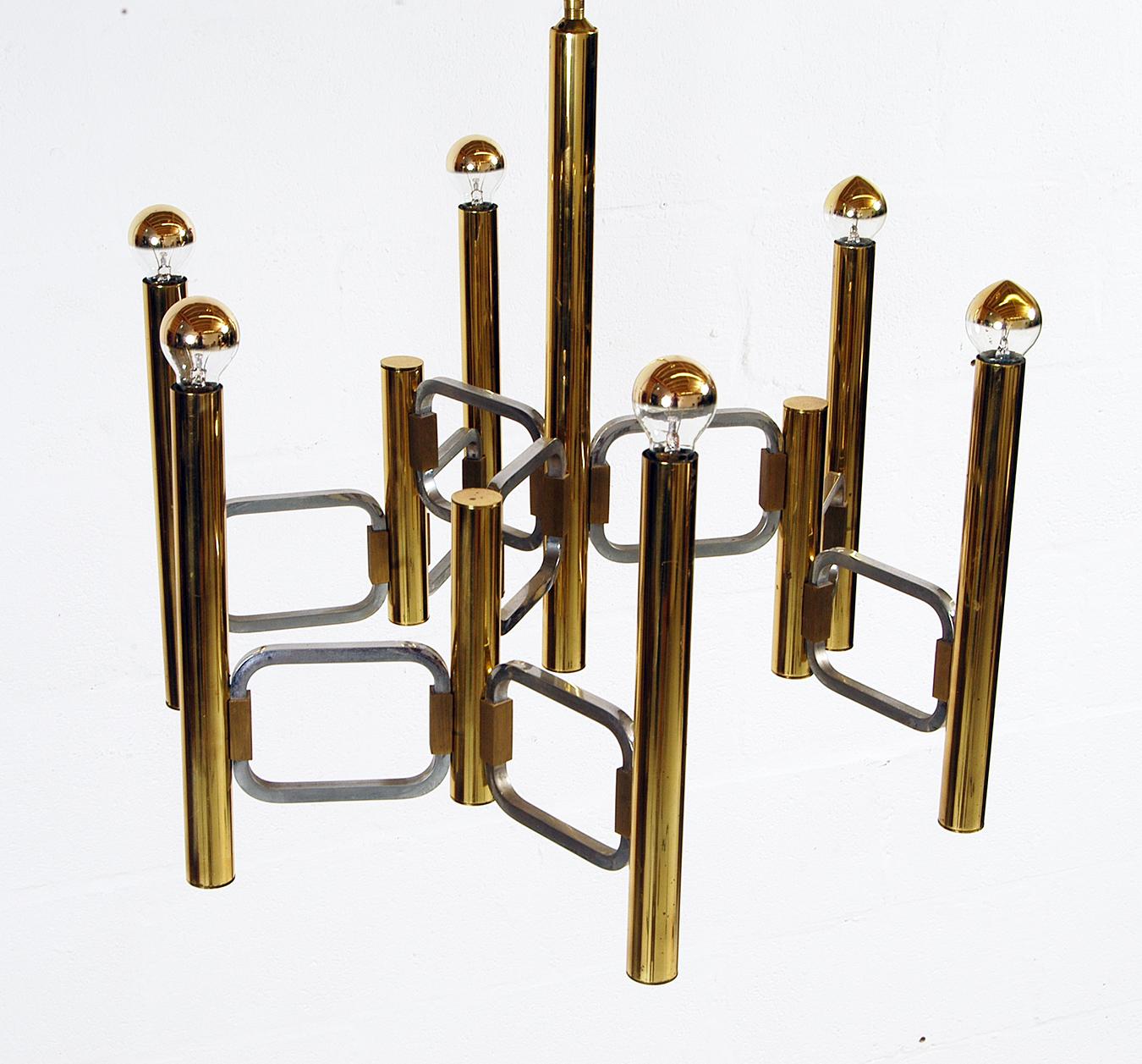 1960s Italian Modernist Brass Chrome Ceiling Lamp Profili Industria Lampadari  For Sale 6