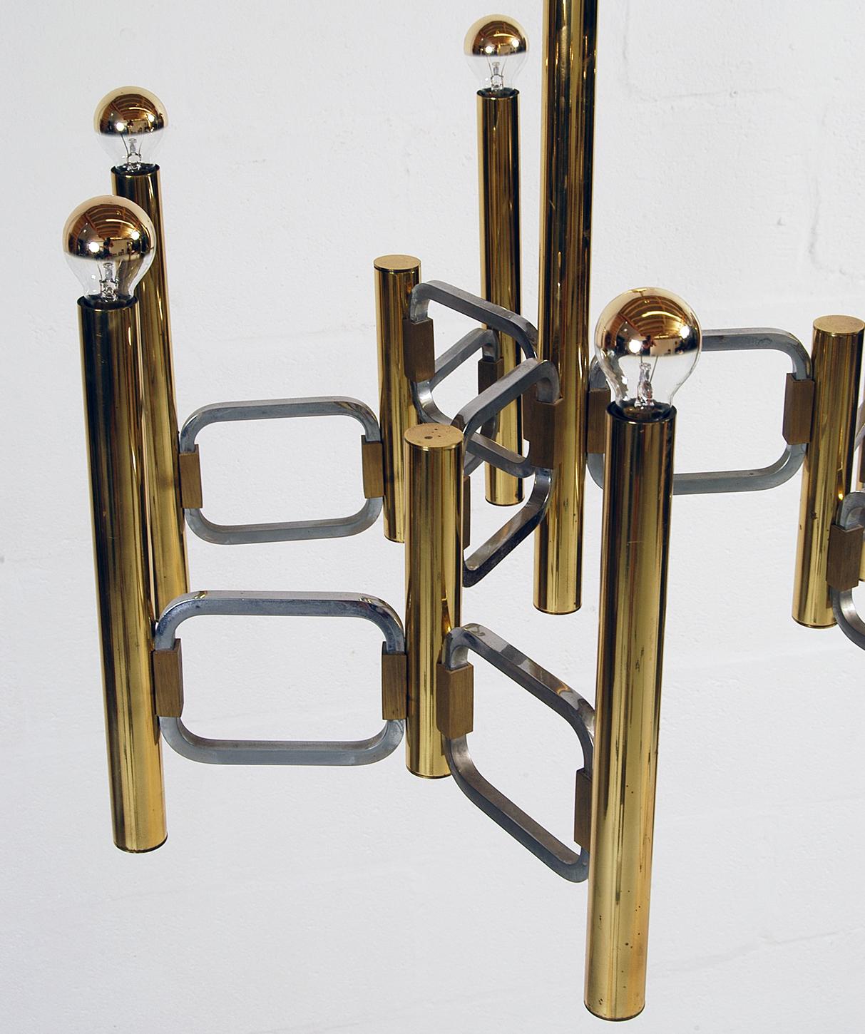 1960s Italian Modernist Brass Chrome Ceiling Lamp Profili Industria Lampadari  In Good Condition For Sale In Sherborne, Dorset