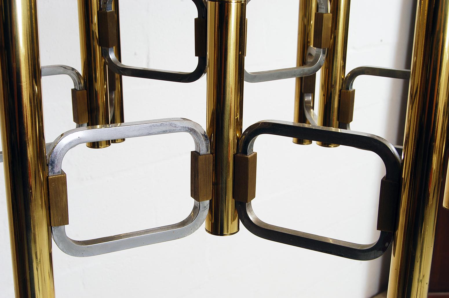 1960s Italian Modernist Brass Chrome Ceiling Lamp Profili Industria Lampadari  For Sale 1