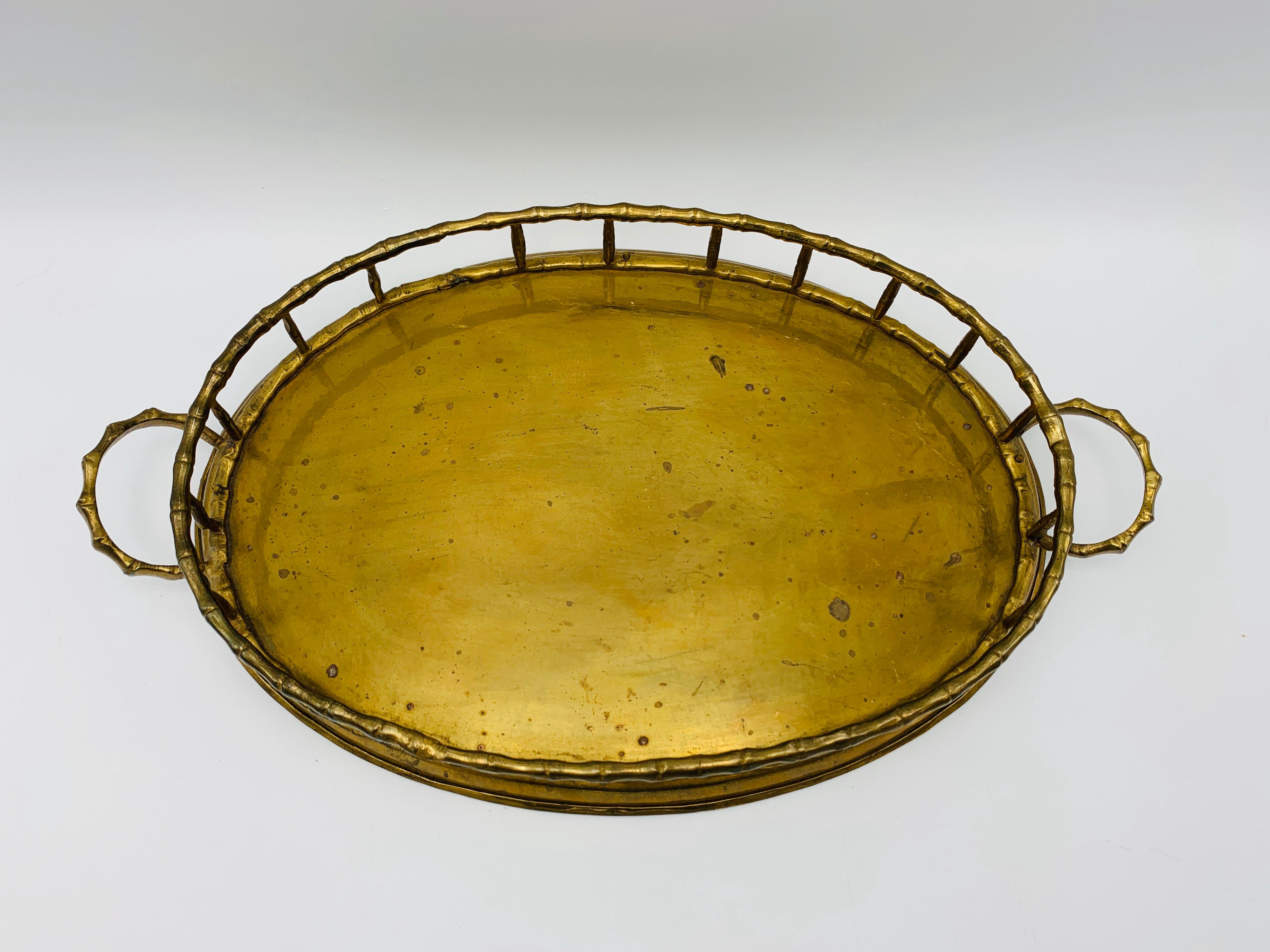 Chinoiserie 1970s Italian Mottahedeh Brass Faux Bamboo Tray For Sale