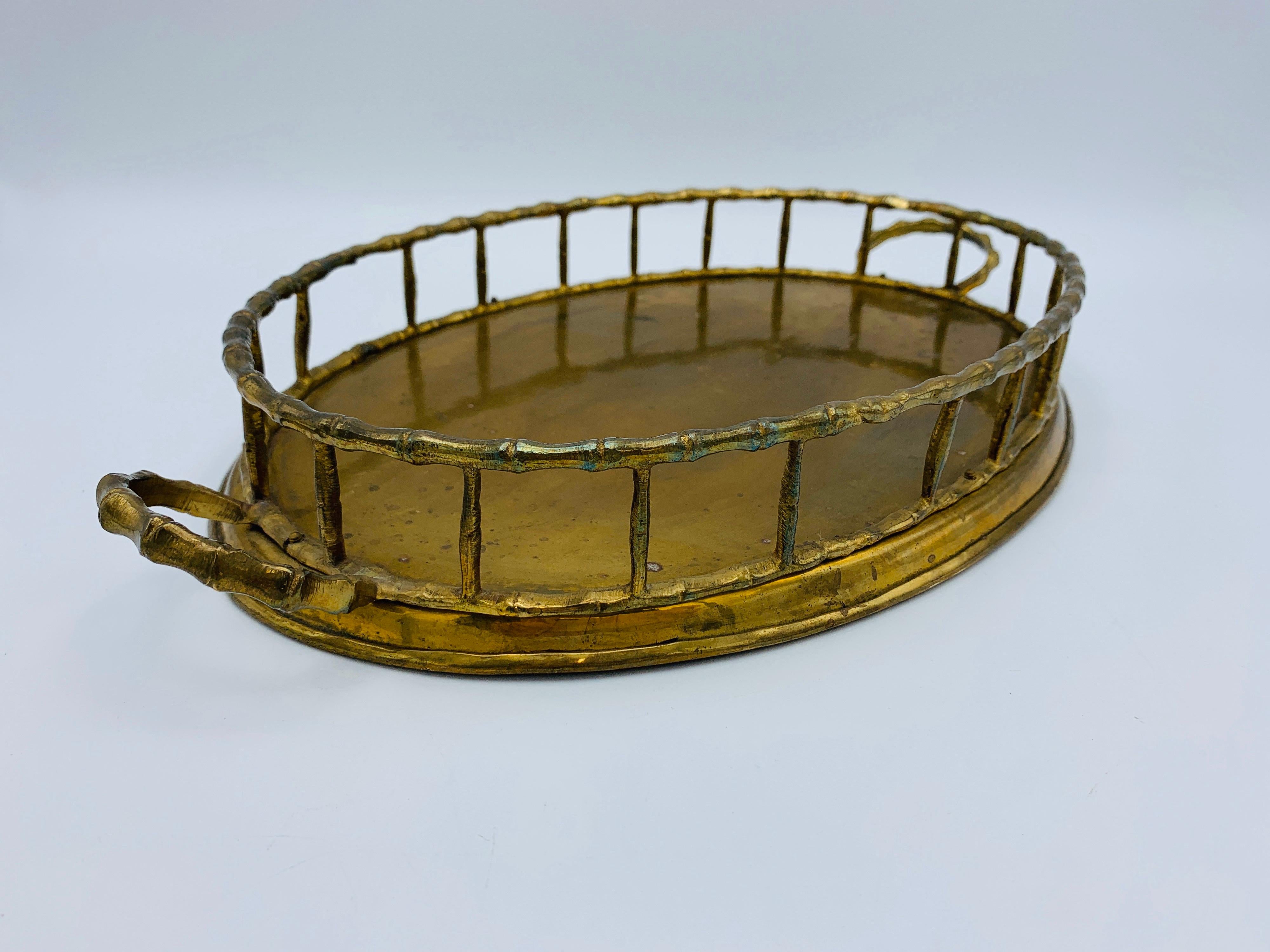 1970s Italian Mottahedeh Brass Faux Bamboo Tray In Good Condition For Sale In Richmond, VA
