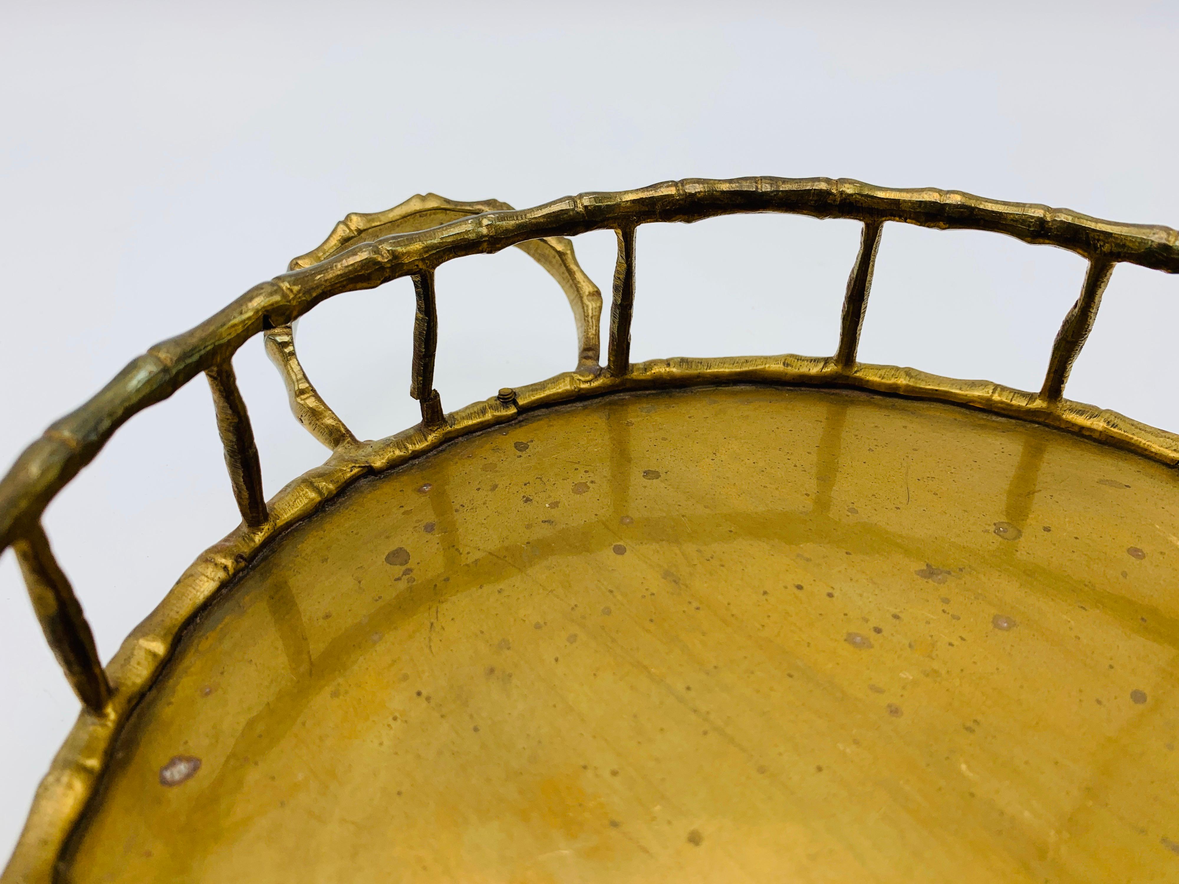 1970s Italian Mottahedeh Brass Faux Bamboo Tray For Sale 1