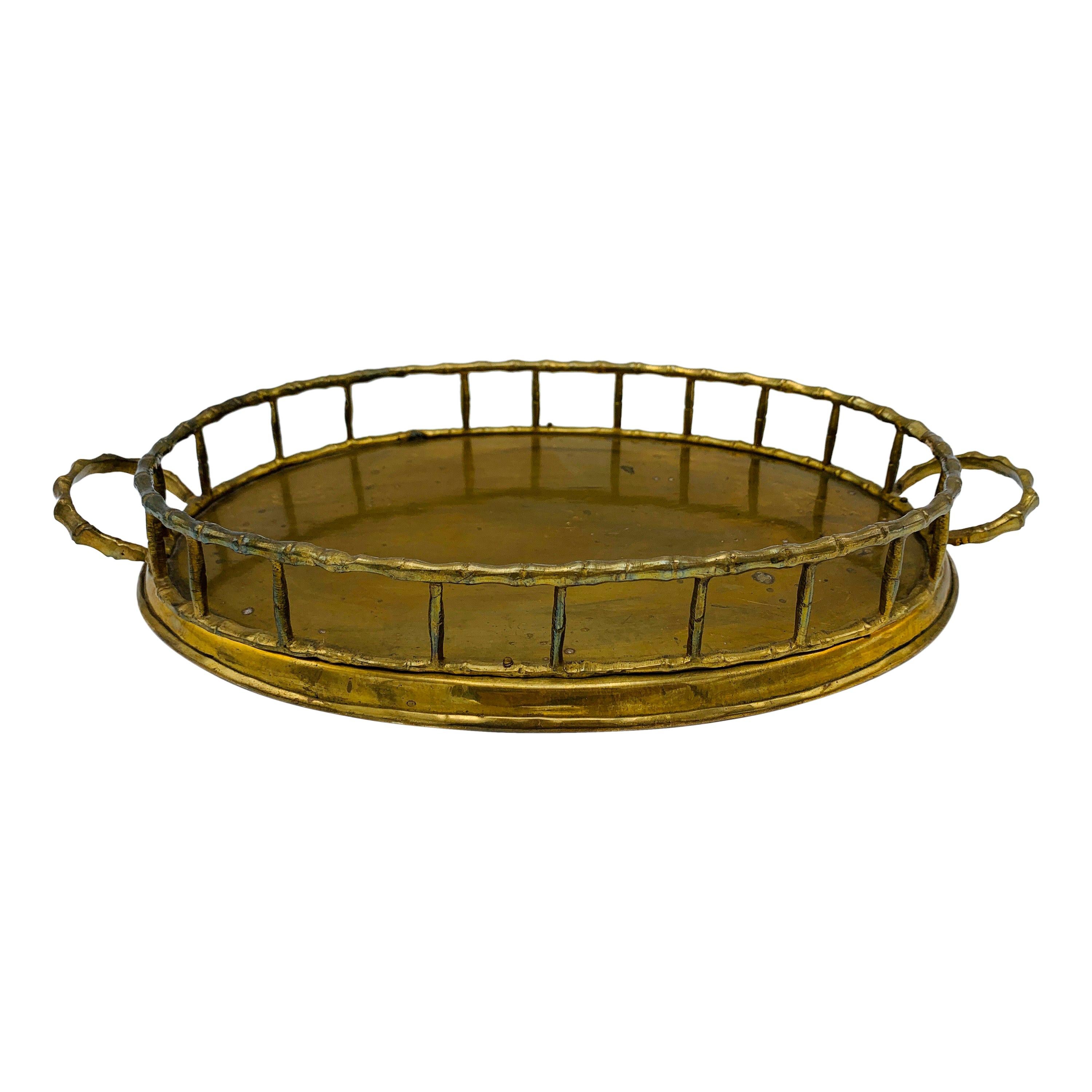 1970s Italian Mottahedeh Brass Faux Bamboo Tray For Sale