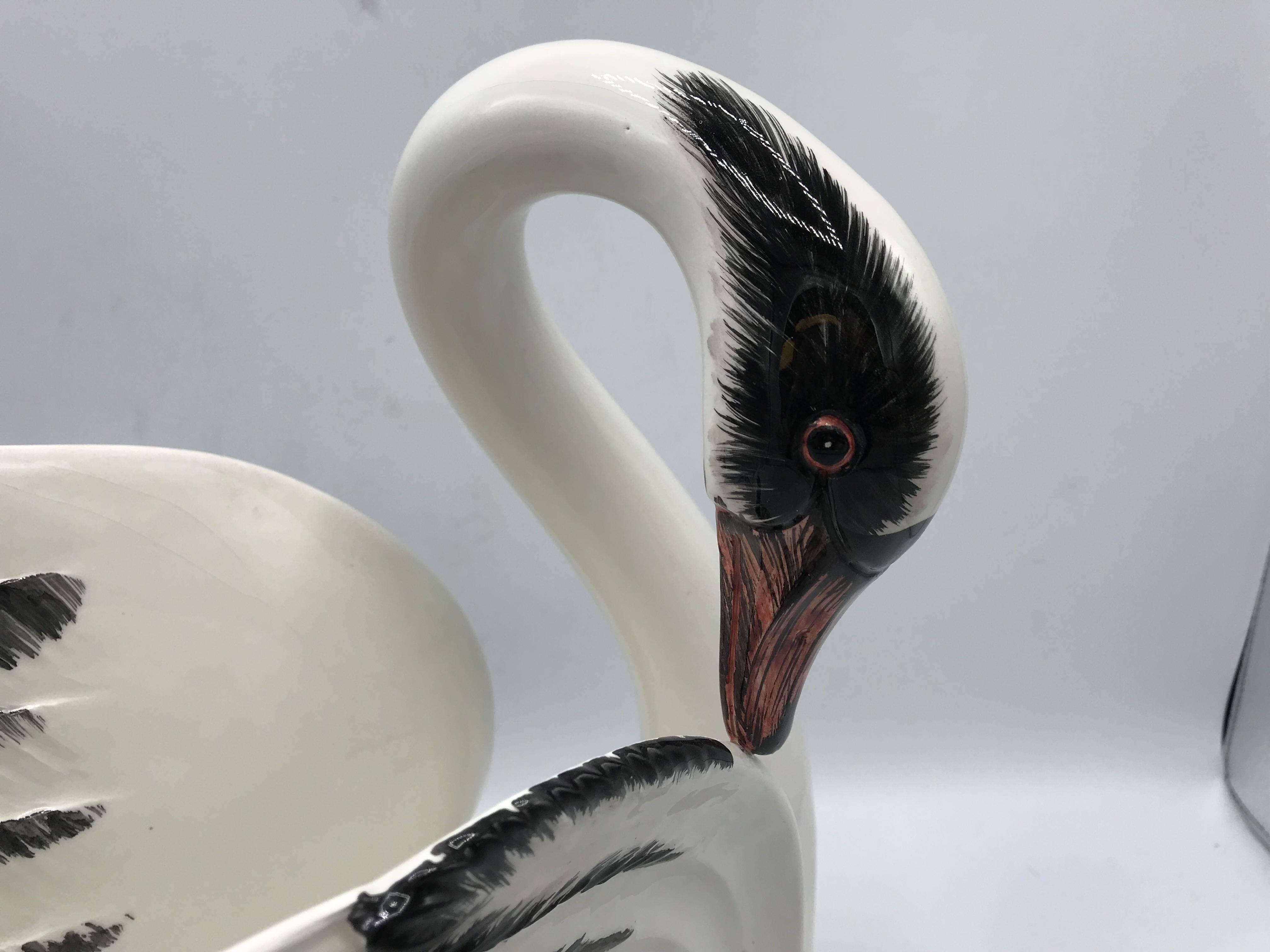 20th Century 1970s Italian Mottahedeh Ceramic Swan Sculpture For Sale