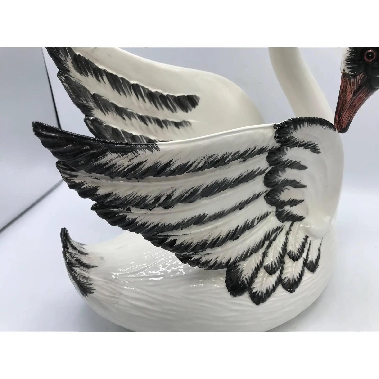 Late 20th Century 1970s Italian Mottahedeh Ceramic Swan Sculpture For Sale