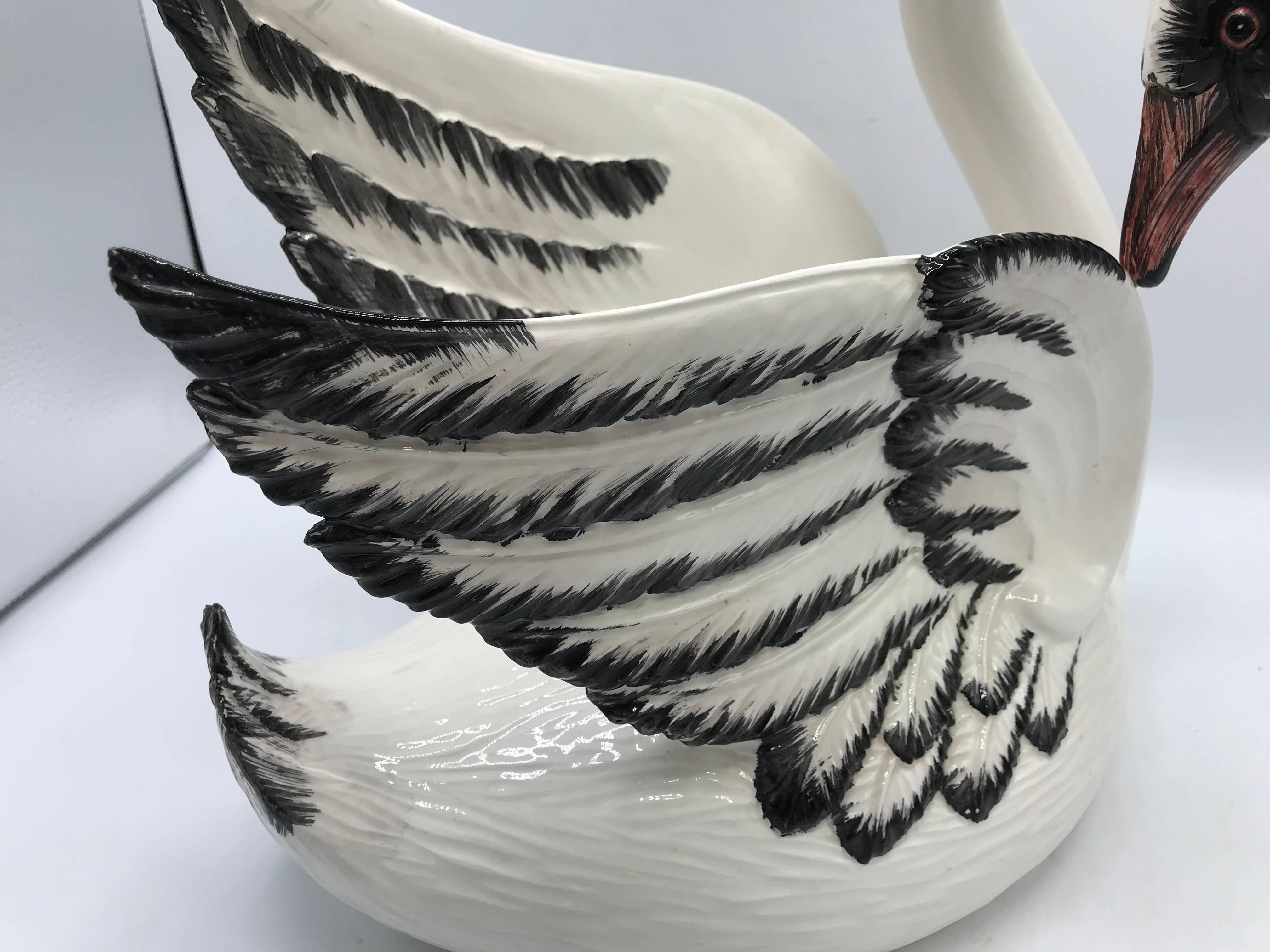 1970s Italian Mottahedeh Ceramic Swan Sculpture For Sale 1