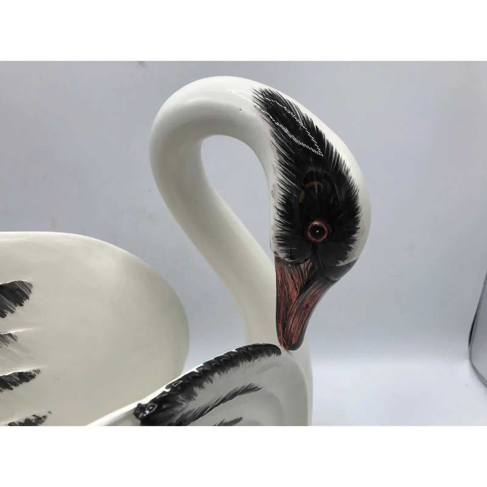 1970s Italian Mottahedeh Ceramic Swan Sculpture For Sale 1