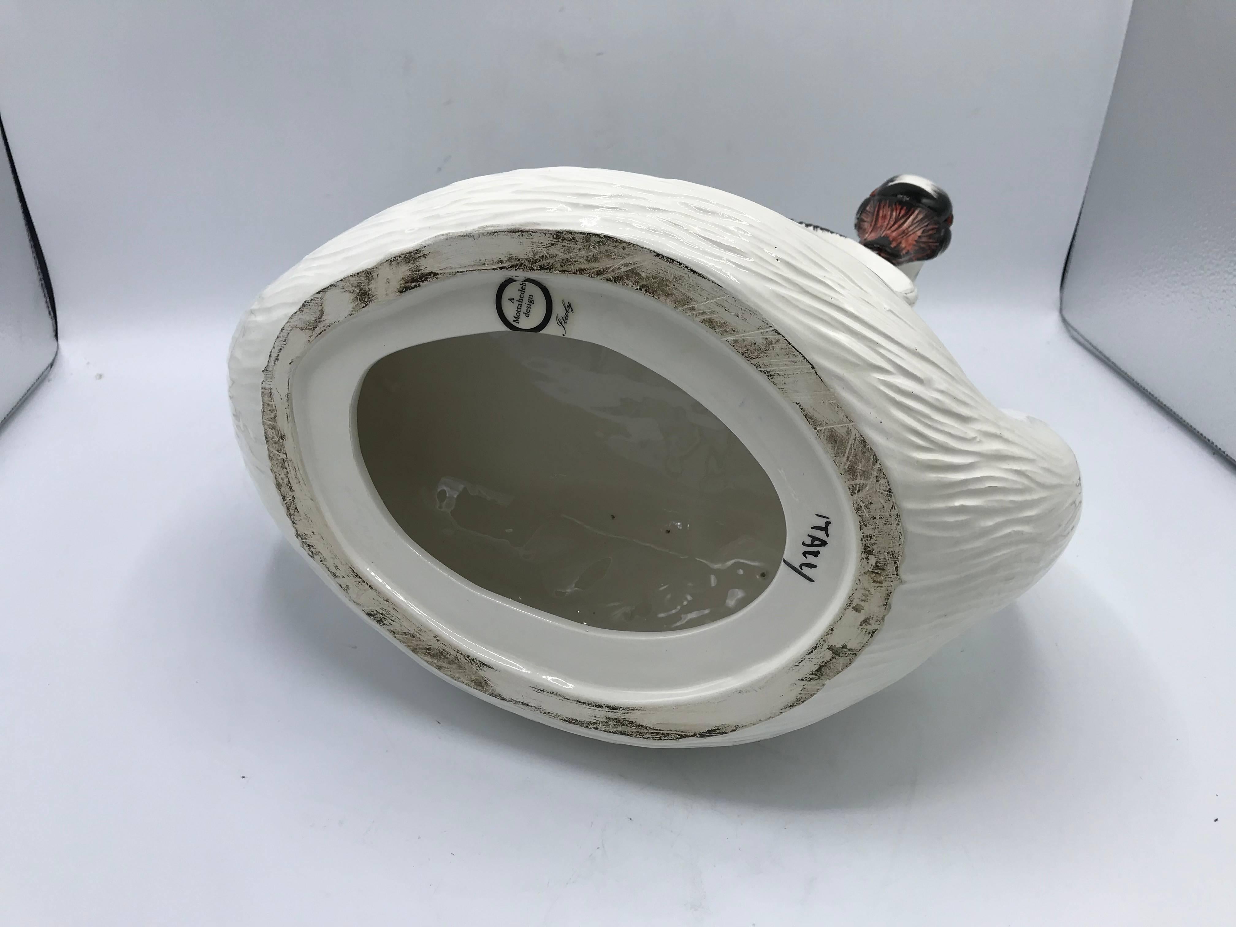 1970s Italian Mottahedeh Ceramic Swan Sculpture For Sale 3