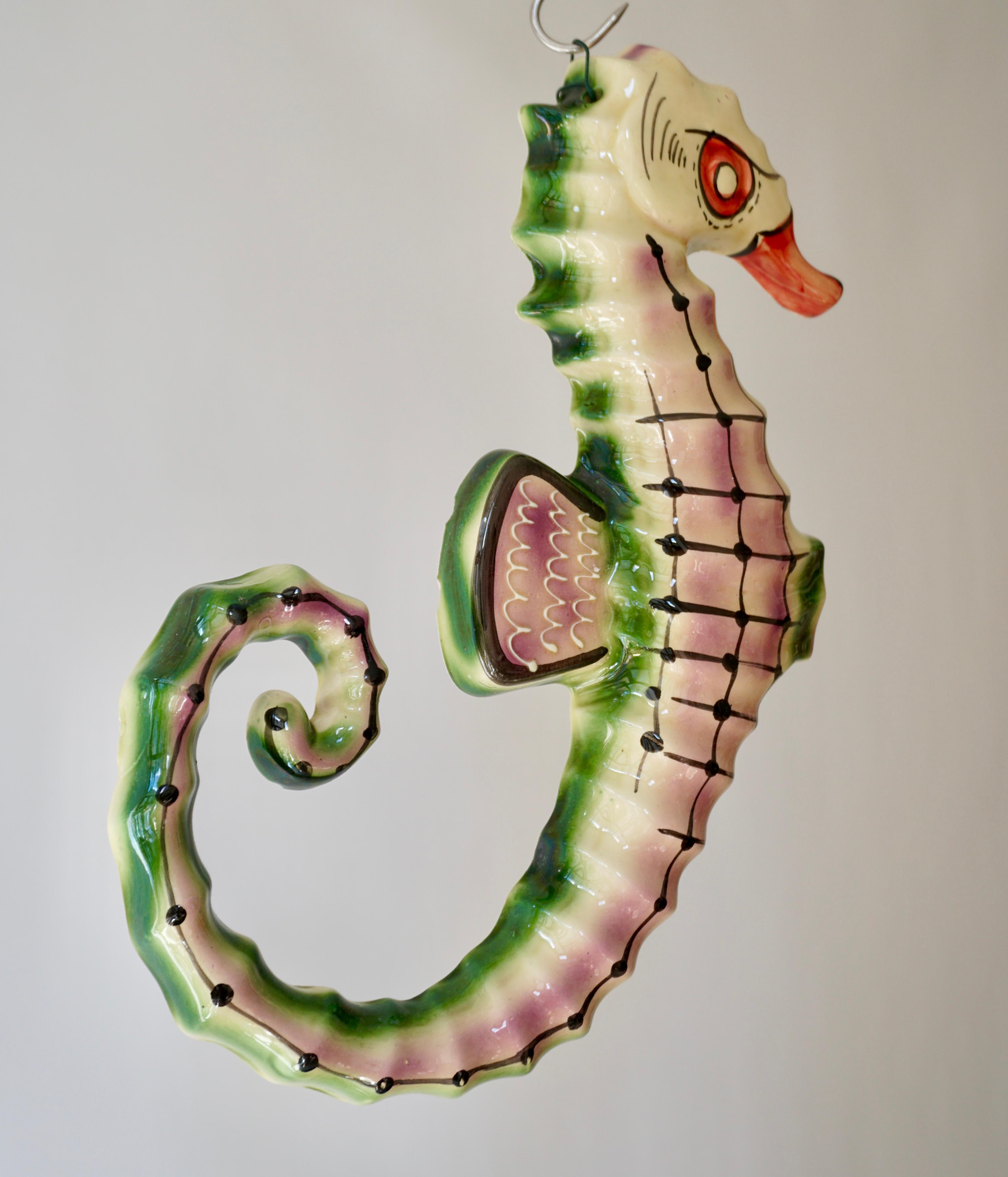 Italian multicolored glazed ceramic sea horse.
Measure: Height 40 cm - 15.7 inch.