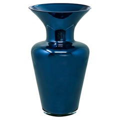 Blaue Vase aus mundgeblasenem Murano-Glas aus den 1970er Jahren, hergestellt von Maestro del Vetro.