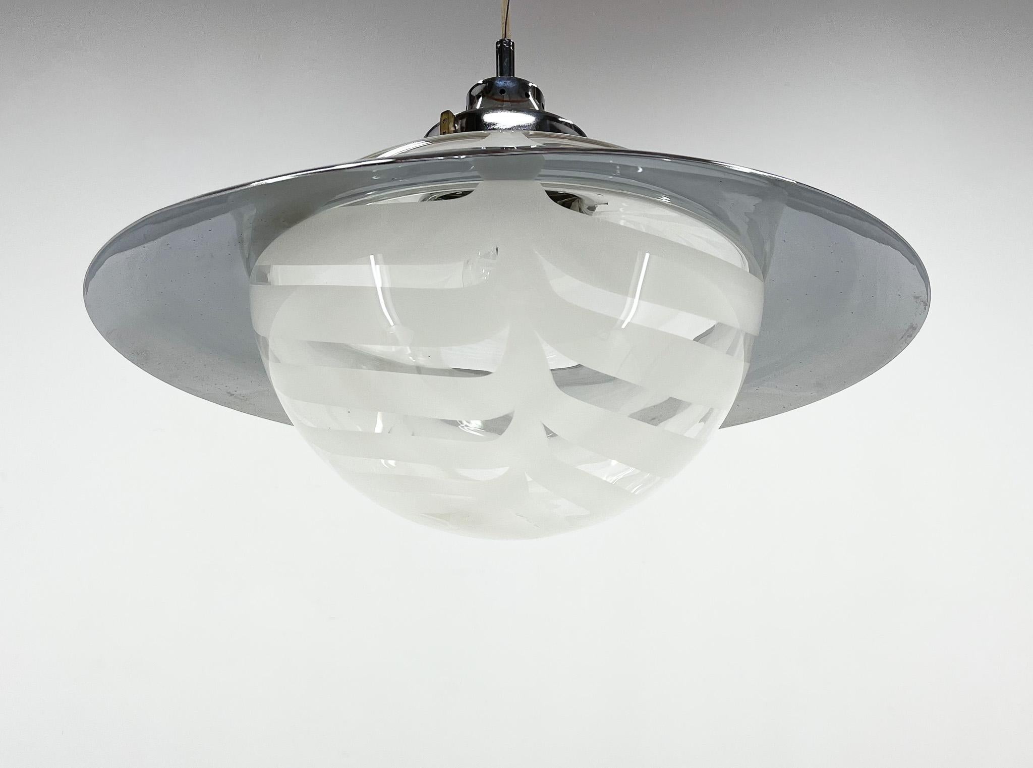 1970's Italian Murano Glass and Chrome Pendant 'Saturn' For Sale 1
