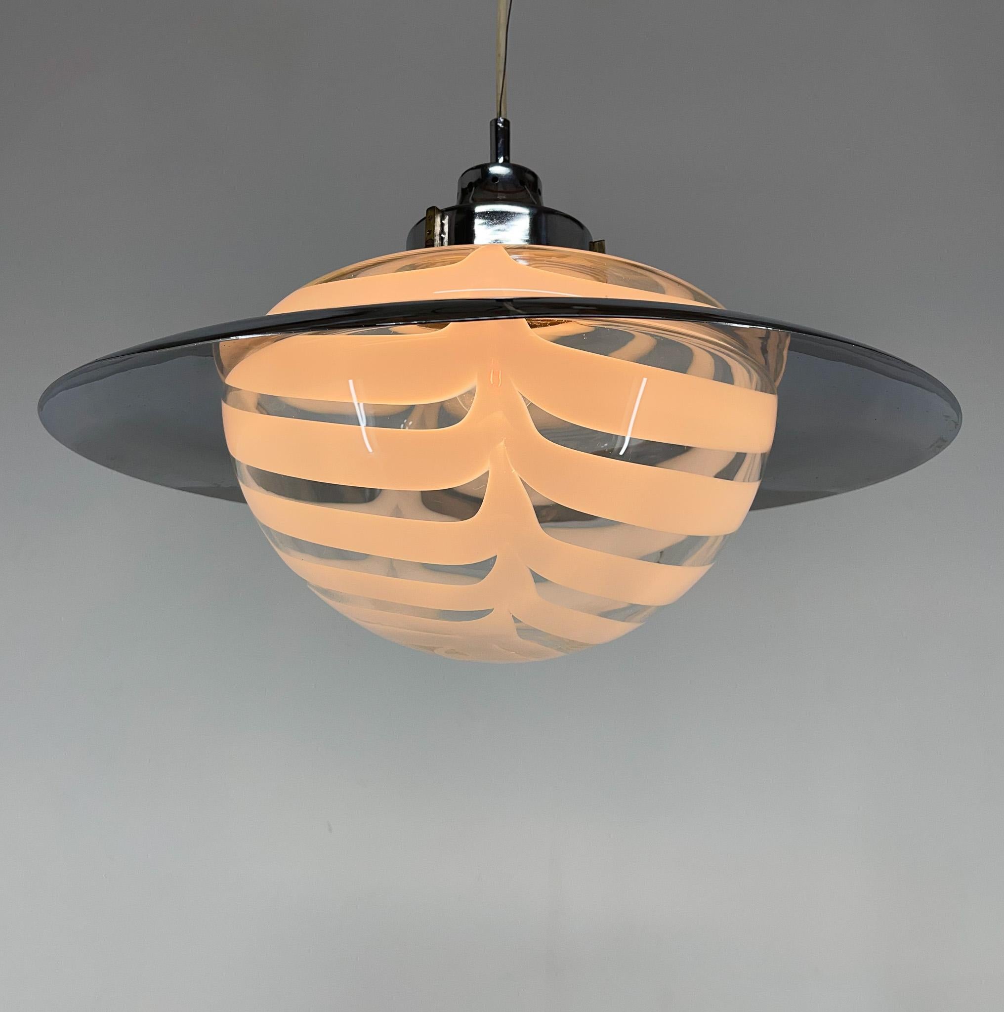 1970's Italian Murano Glass and Chrome Pendant 'Saturn' For Sale 2