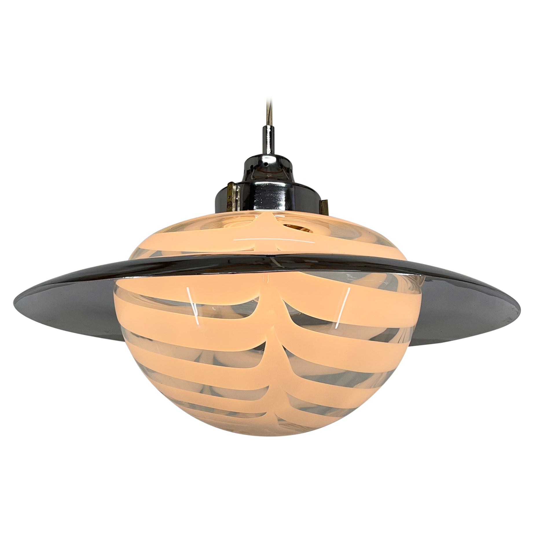 1970's Italian Murano Glass and Chrome Pendant 'Saturn' For Sale