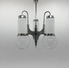 1970's Italian, Murano Glass & Chrome Chandelier
